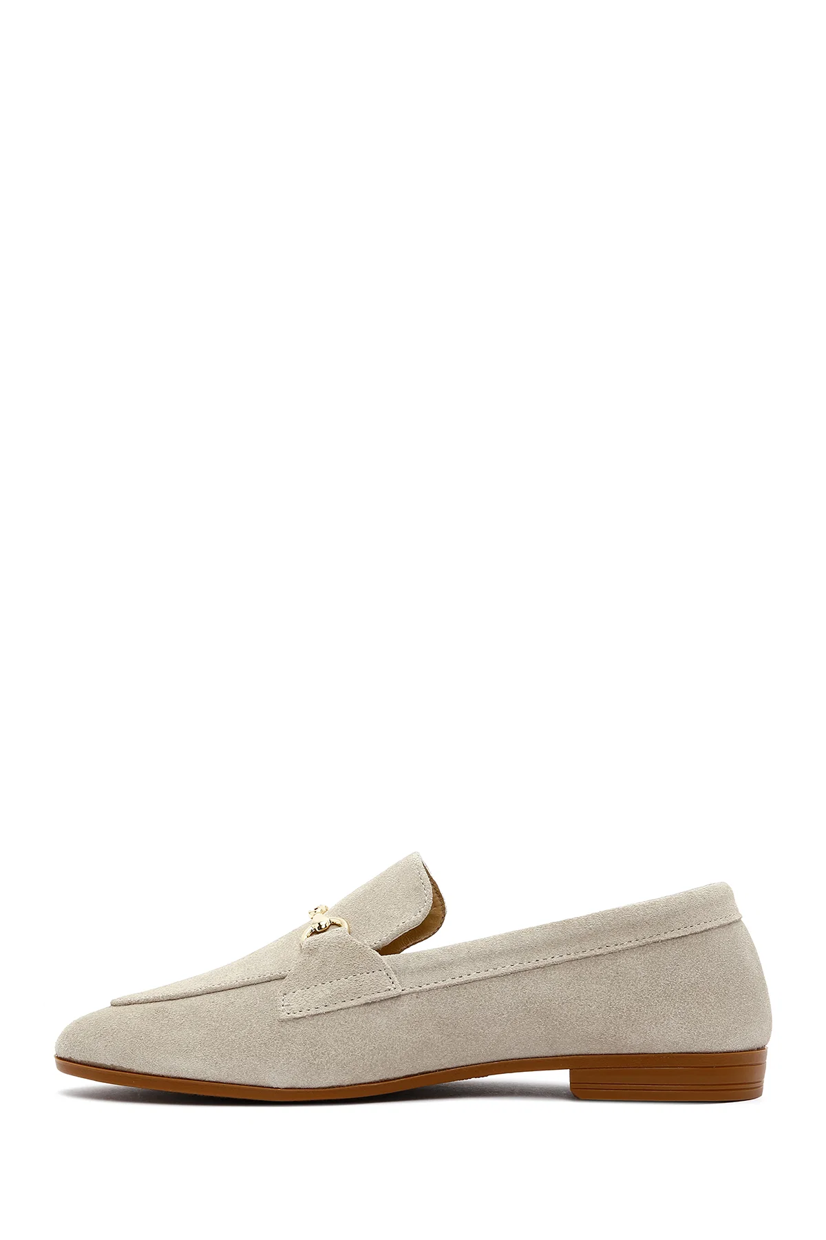 Kadın Bej Süet Deri Maskülen Loafer - Image 2