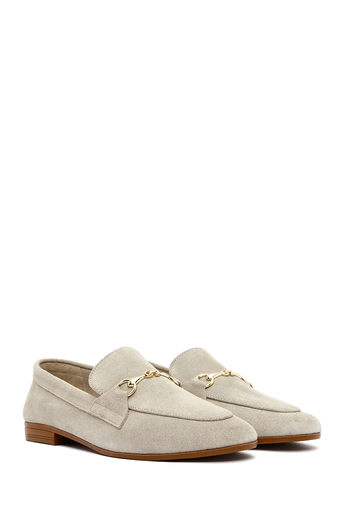 Kadın Bej Süet Deri Maskülen Loafer - Image 3