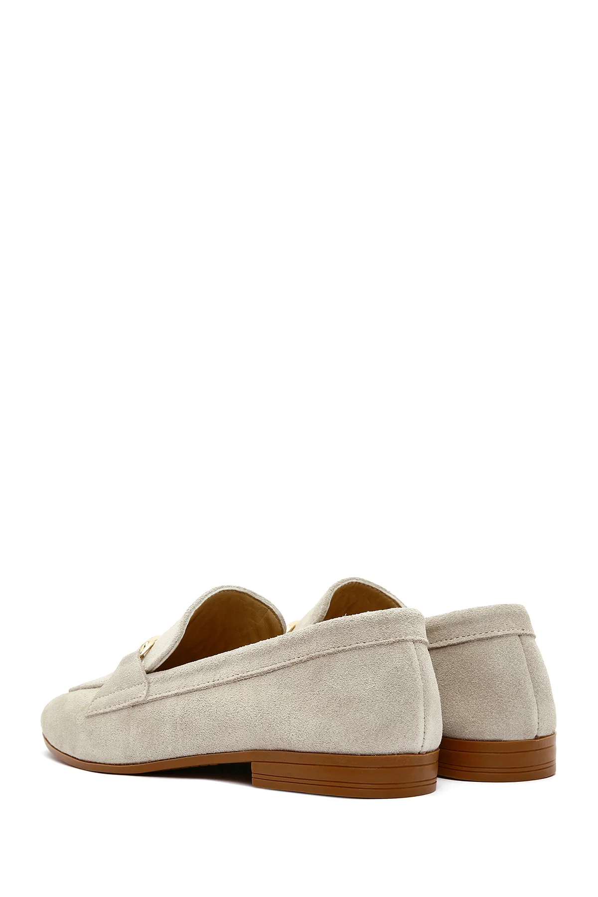 Kadın Bej Süet Deri Maskülen Loafer - Image 5