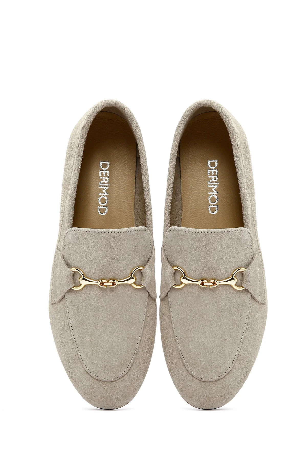 Kadın Bej Süet Deri Maskülen Loafer - Image 7