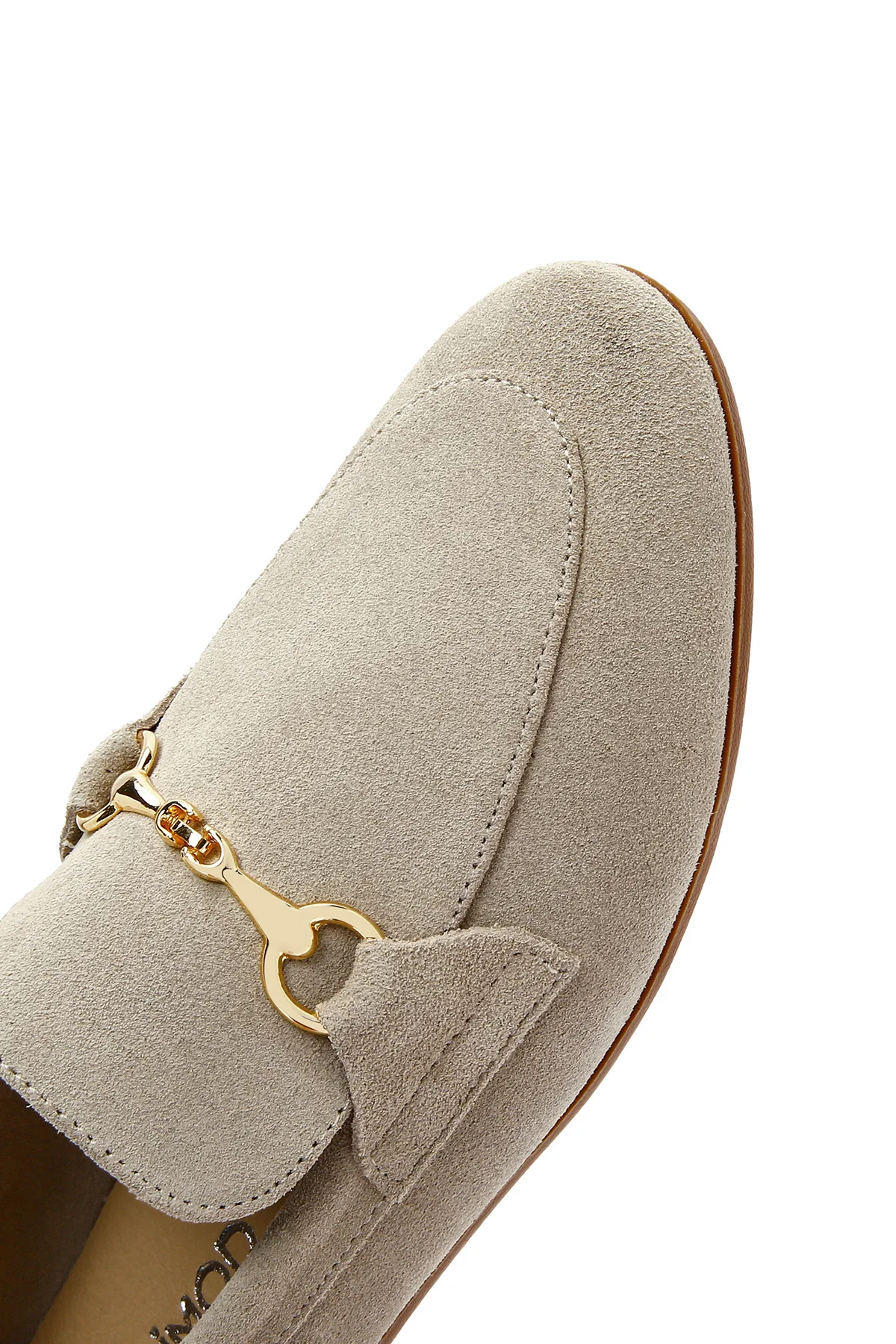 Kadın Bej Süet Deri Maskülen Loafer - Image 9