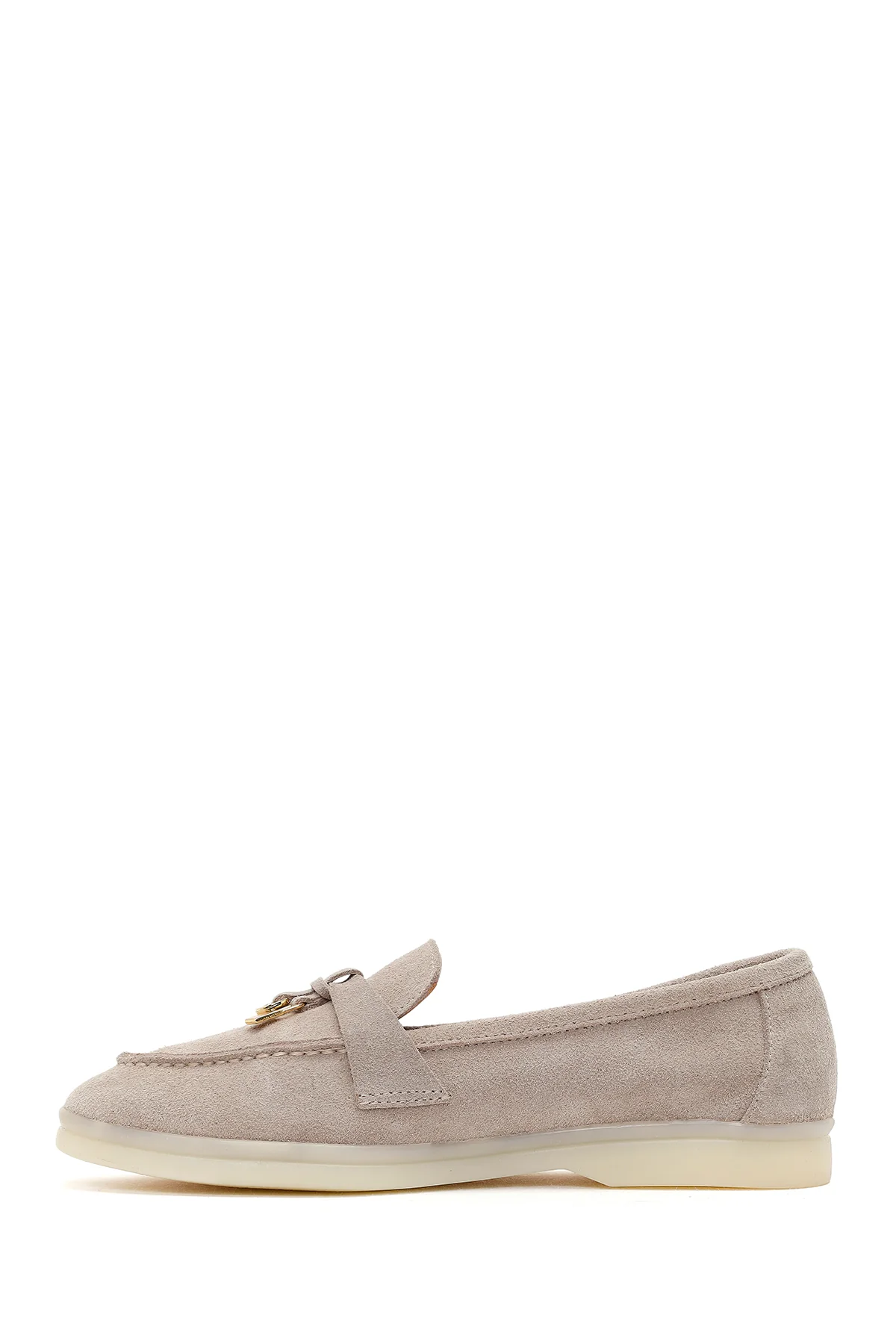 Kadın Bej Süet Deri Maskülen Loafer - Image 3