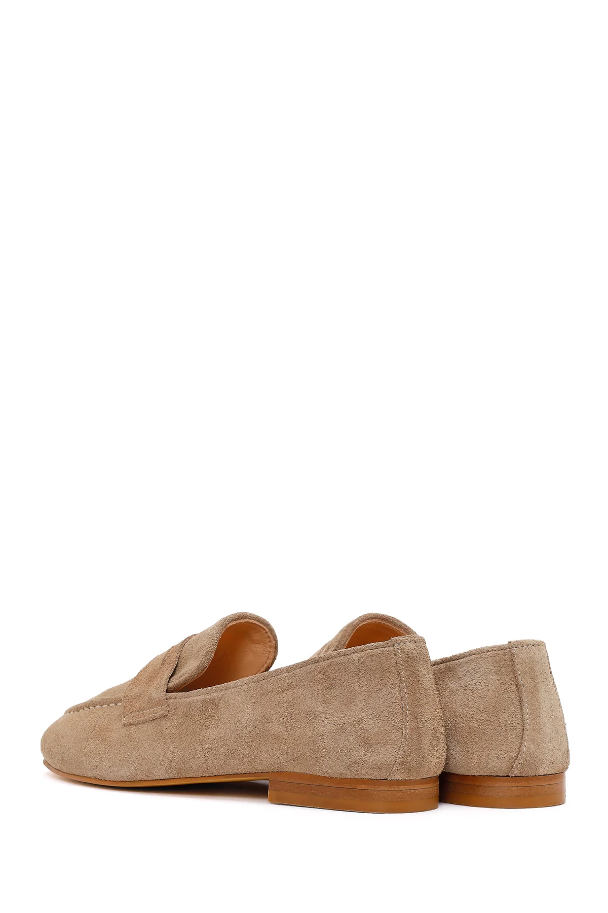 Kadın Bej Süet Deri Maskülen Loafer - Image 6
