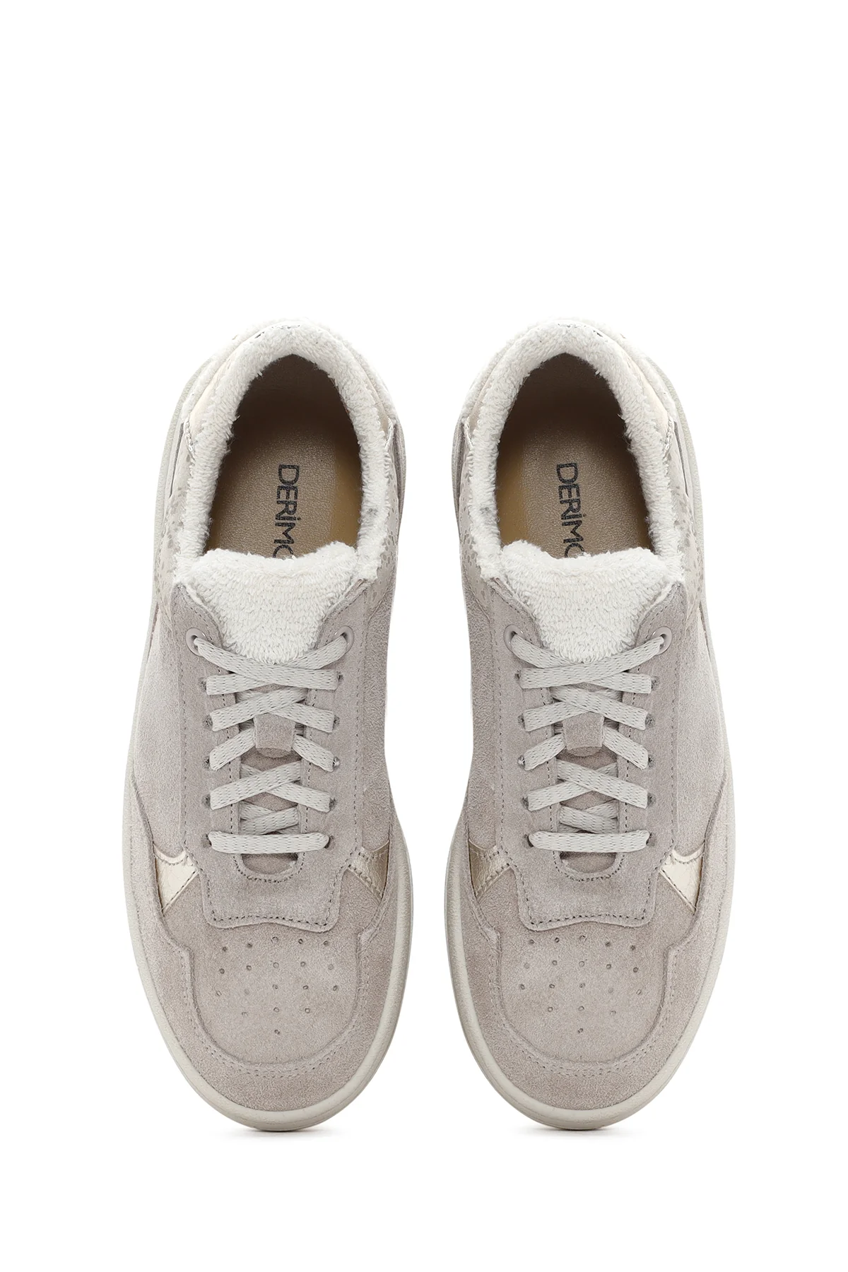 Kadın Bej Süet Deri Sneaker - Image 6