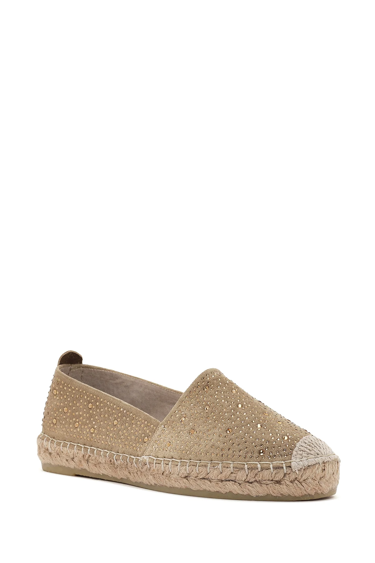 Kadın Bej Süet Deri Taşlı Espadril - Image 6
