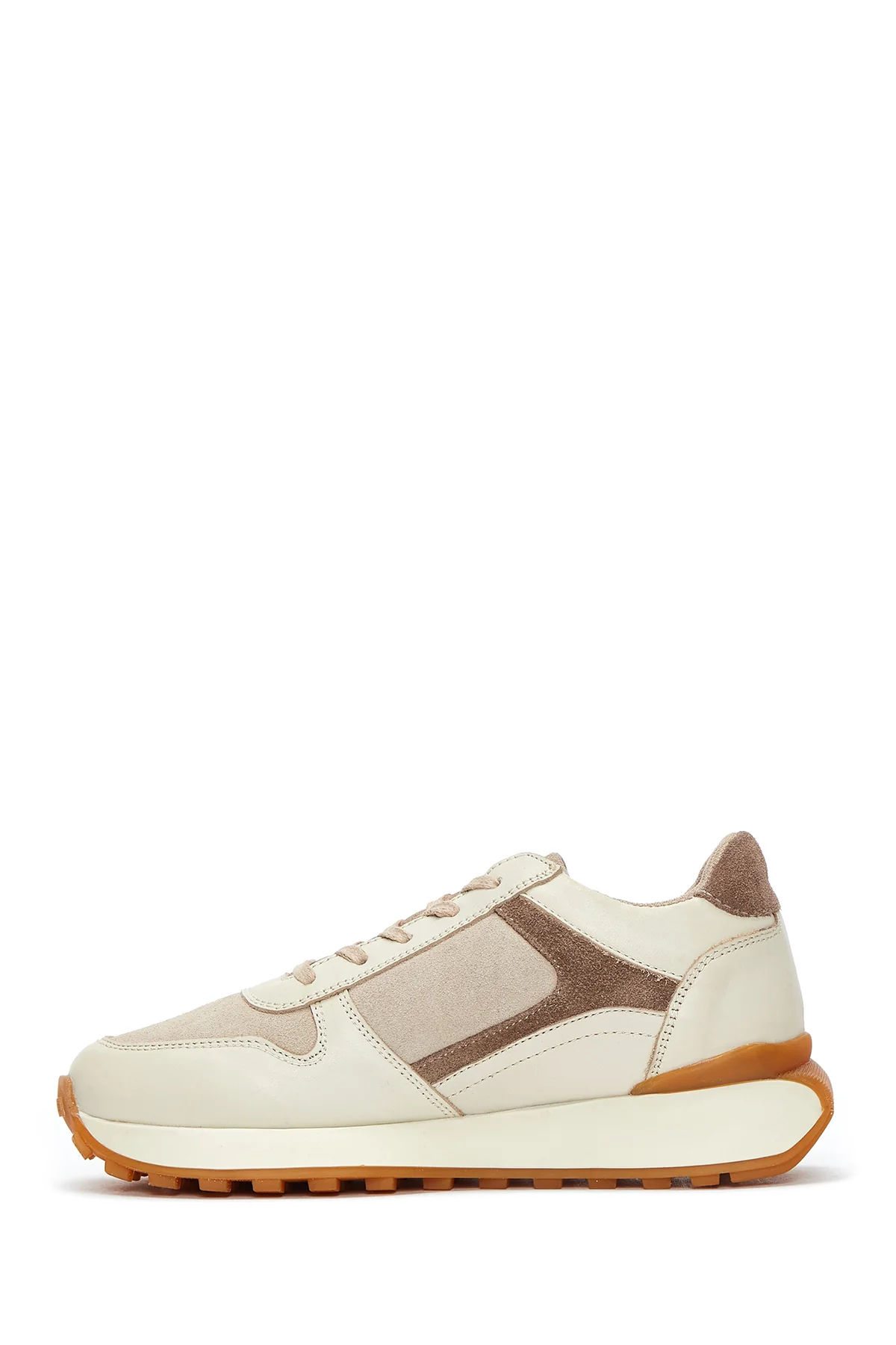 Kadın Bej Süet Detaylı Deri Sneaker - Image 2