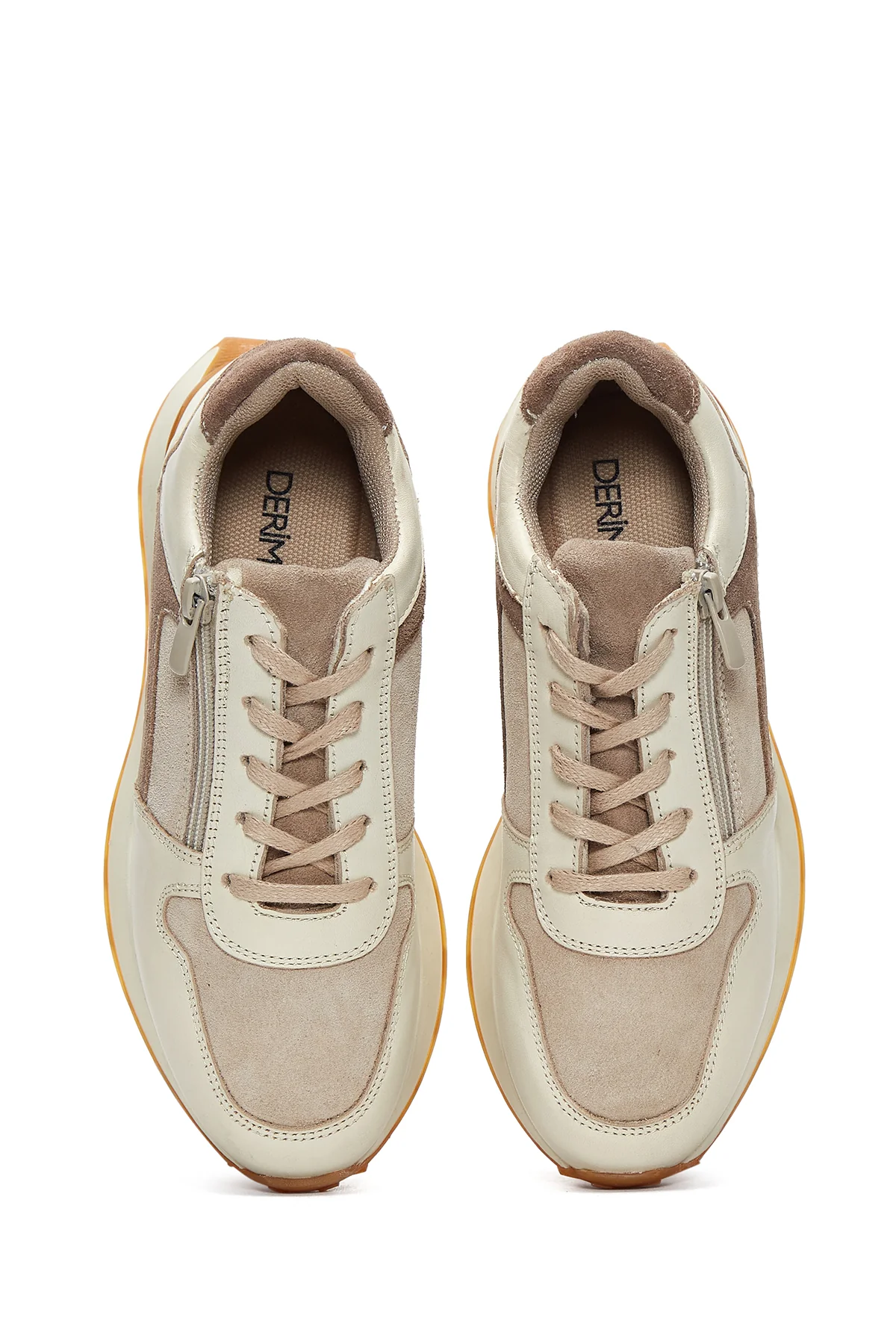 Kadın Bej Süet Detaylı Deri Sneaker - Image 6