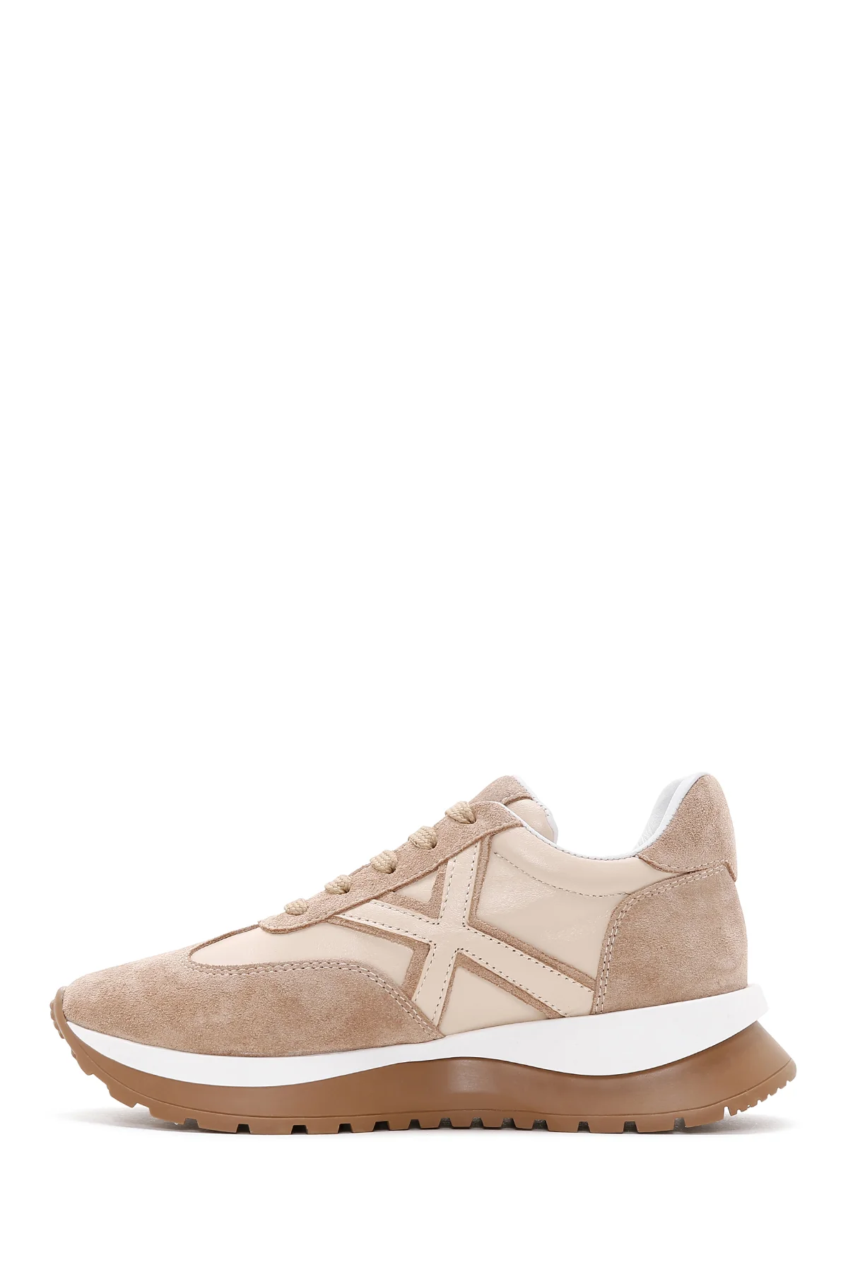 Kadın Bej Süet Detaylı Deri Sneaker - Image 2