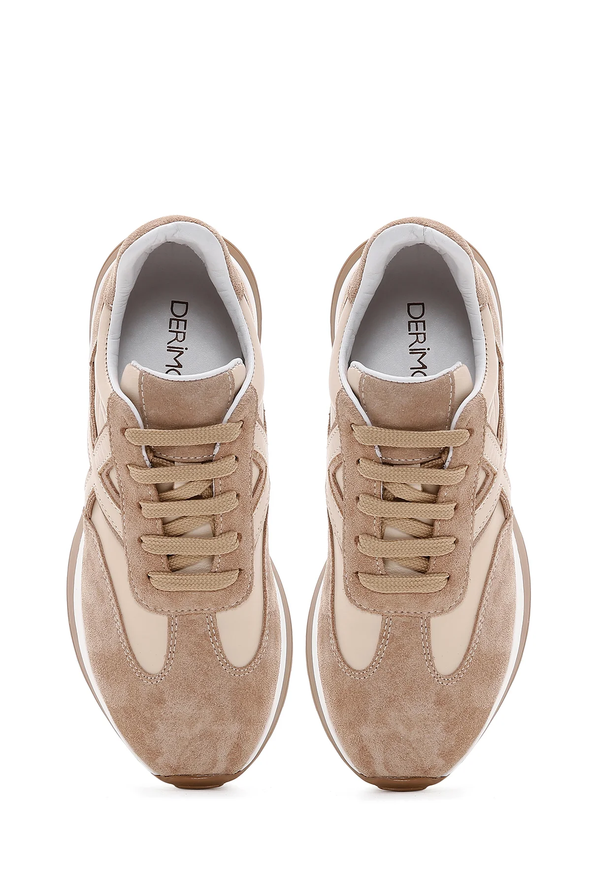 Kadın Bej Süet Detaylı Deri Sneaker - Image 6
