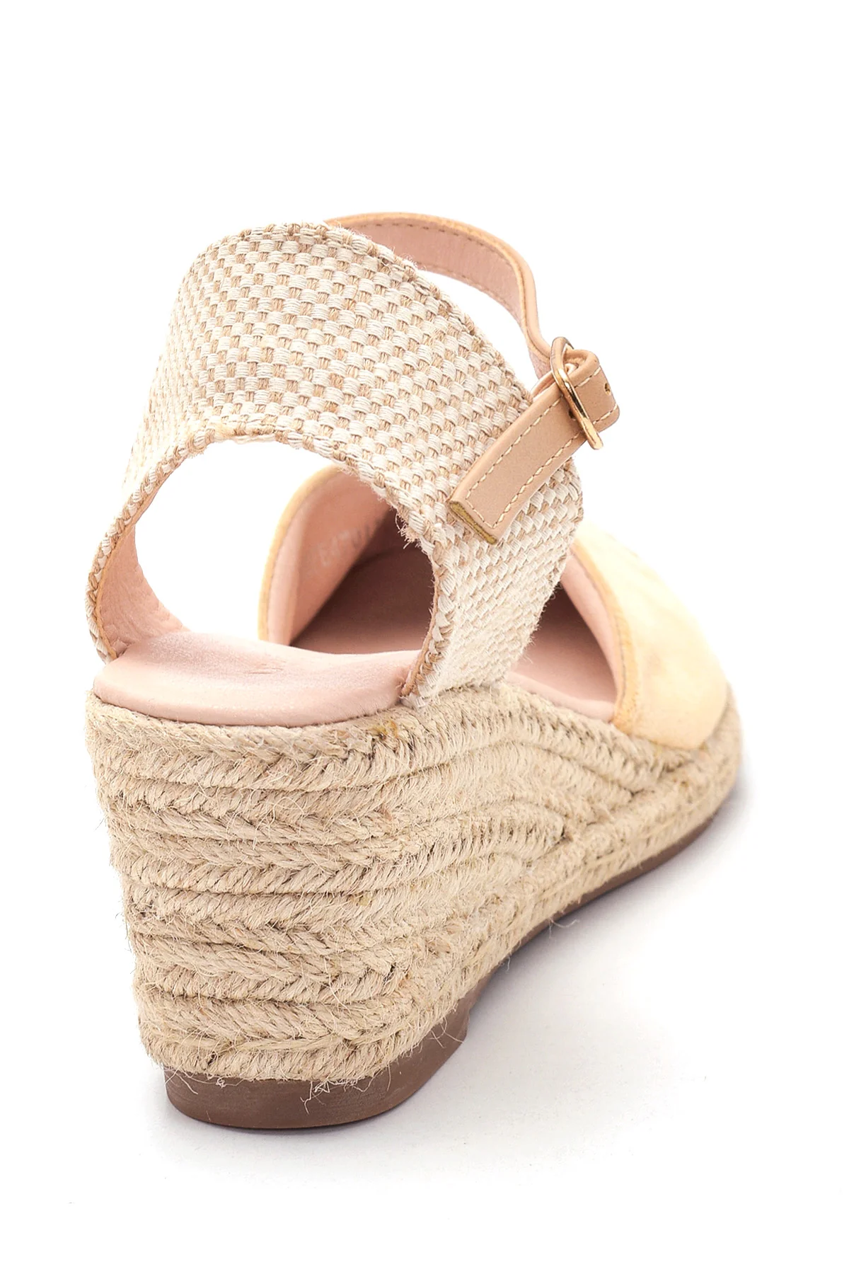 Kadın Bej Süet Dolgu Topuk Espadril Sandalet - Image 4