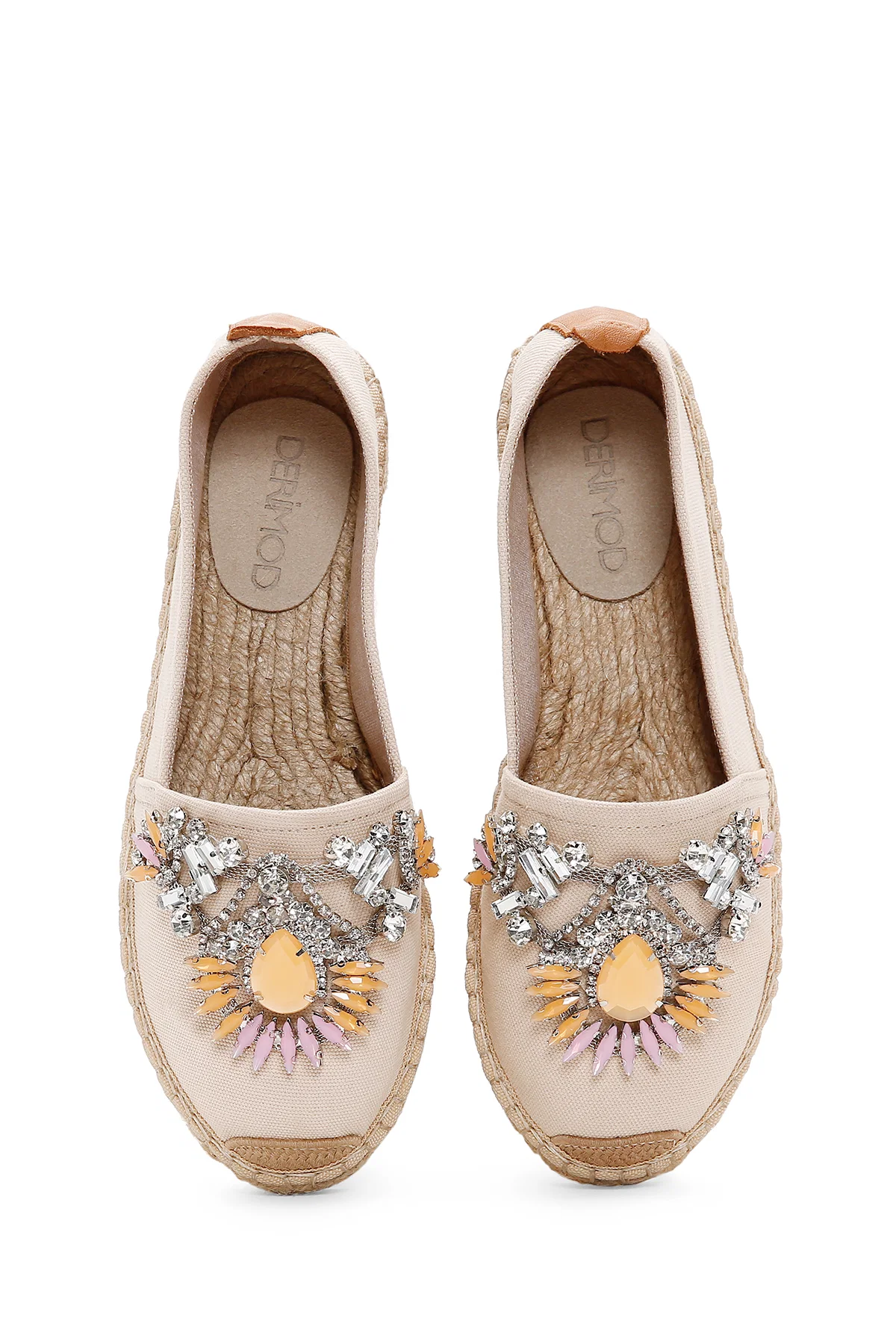 Kadın Bej Taşlı Deri Espadril - Image 6