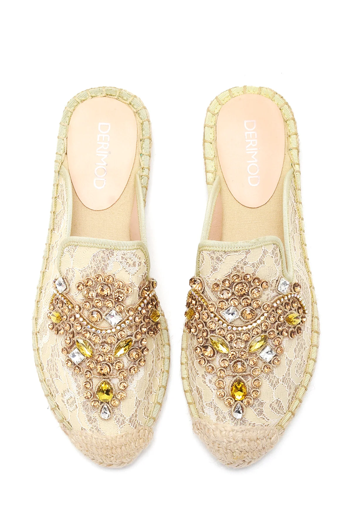 Kadın Bej Taşlı Espadril Terlik - Image 6