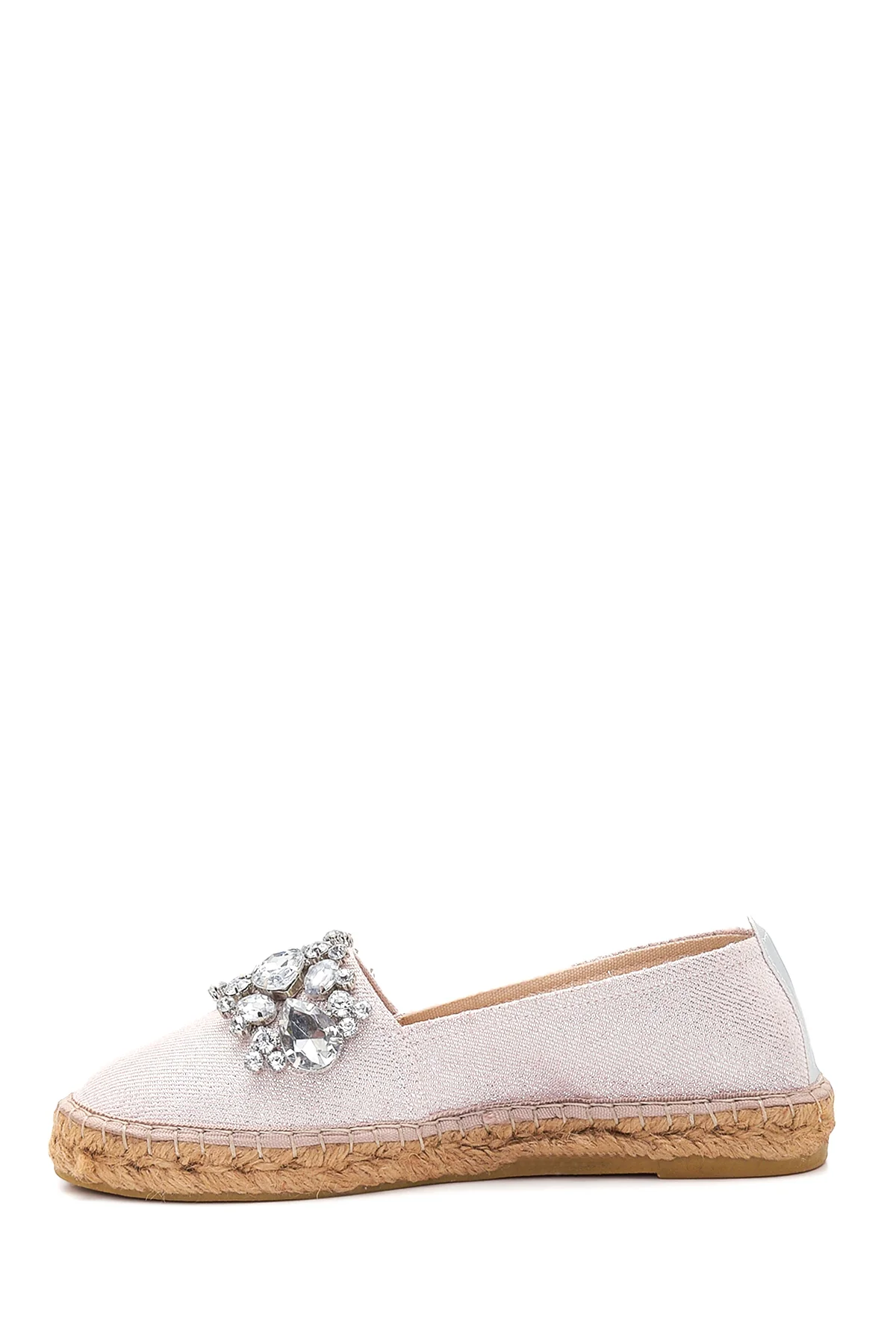 Kadın Bej Taşlı Hasır Taban Espadril - Image 2