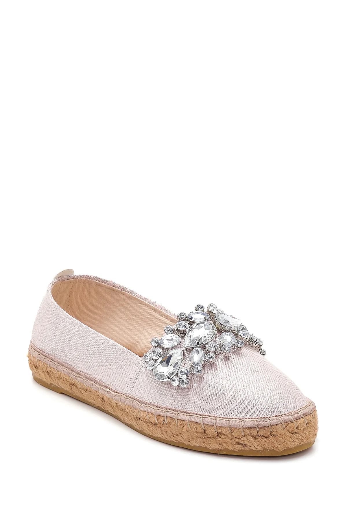 Kadın Bej Taşlı Hasır Taban Espadril - Image 3