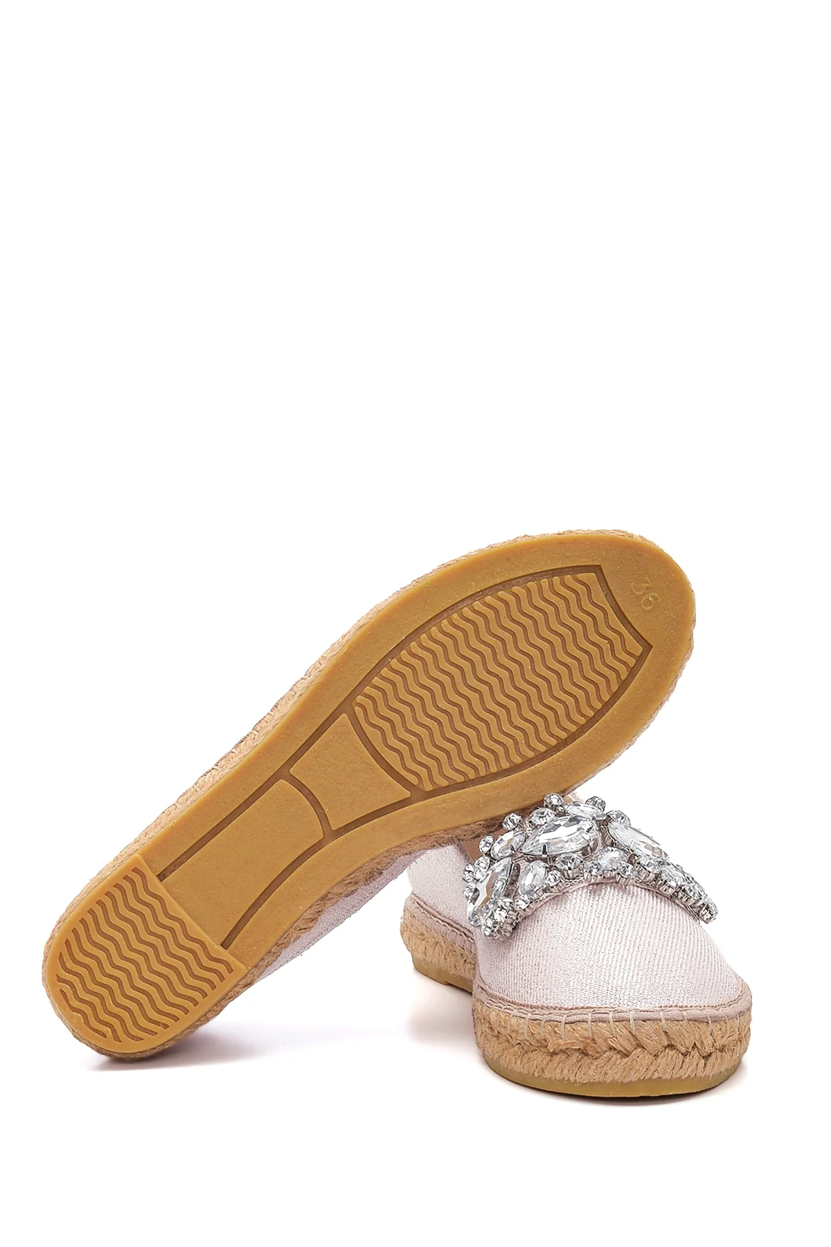 Kadın Bej Taşlı Hasır Taban Espadril - Image 4