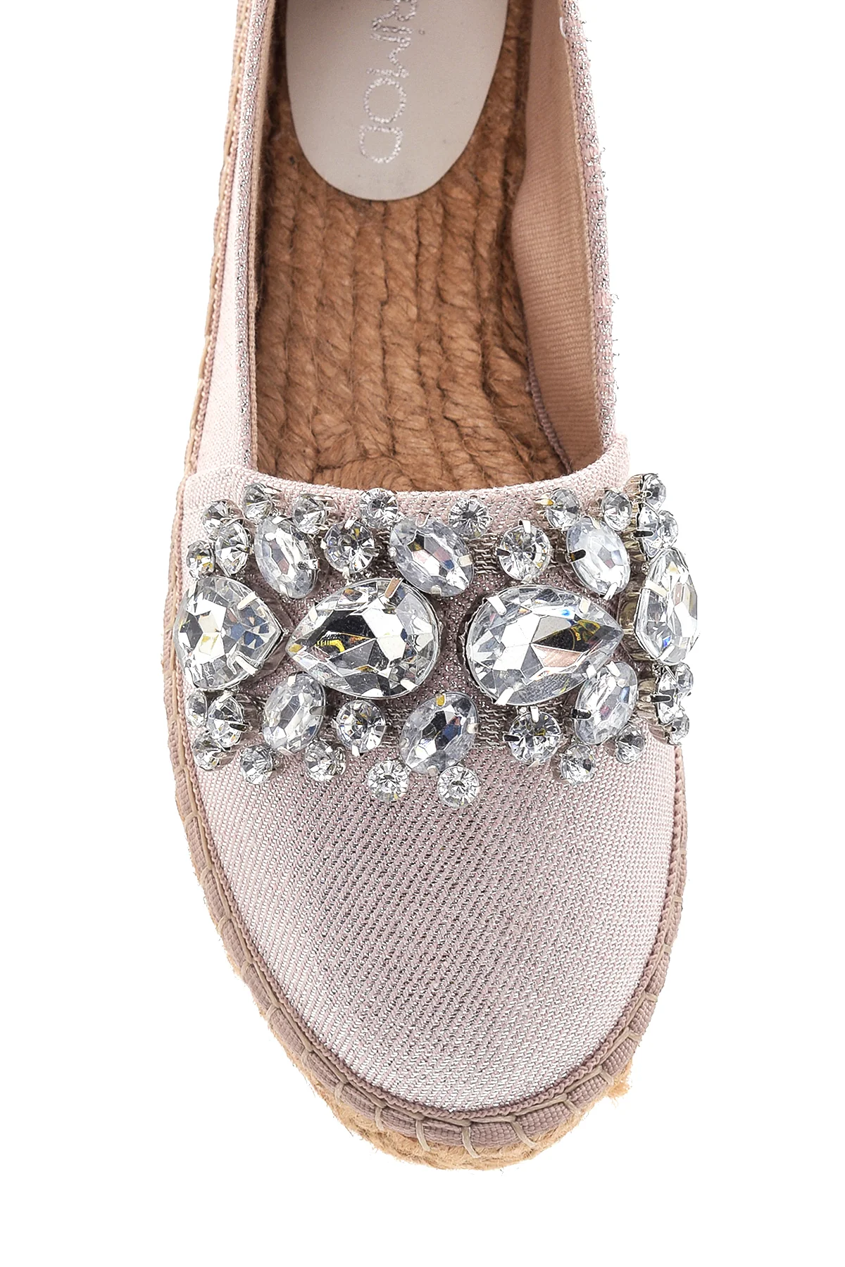 Kadın Bej Taşlı Hasır Taban Espadril - Image 6