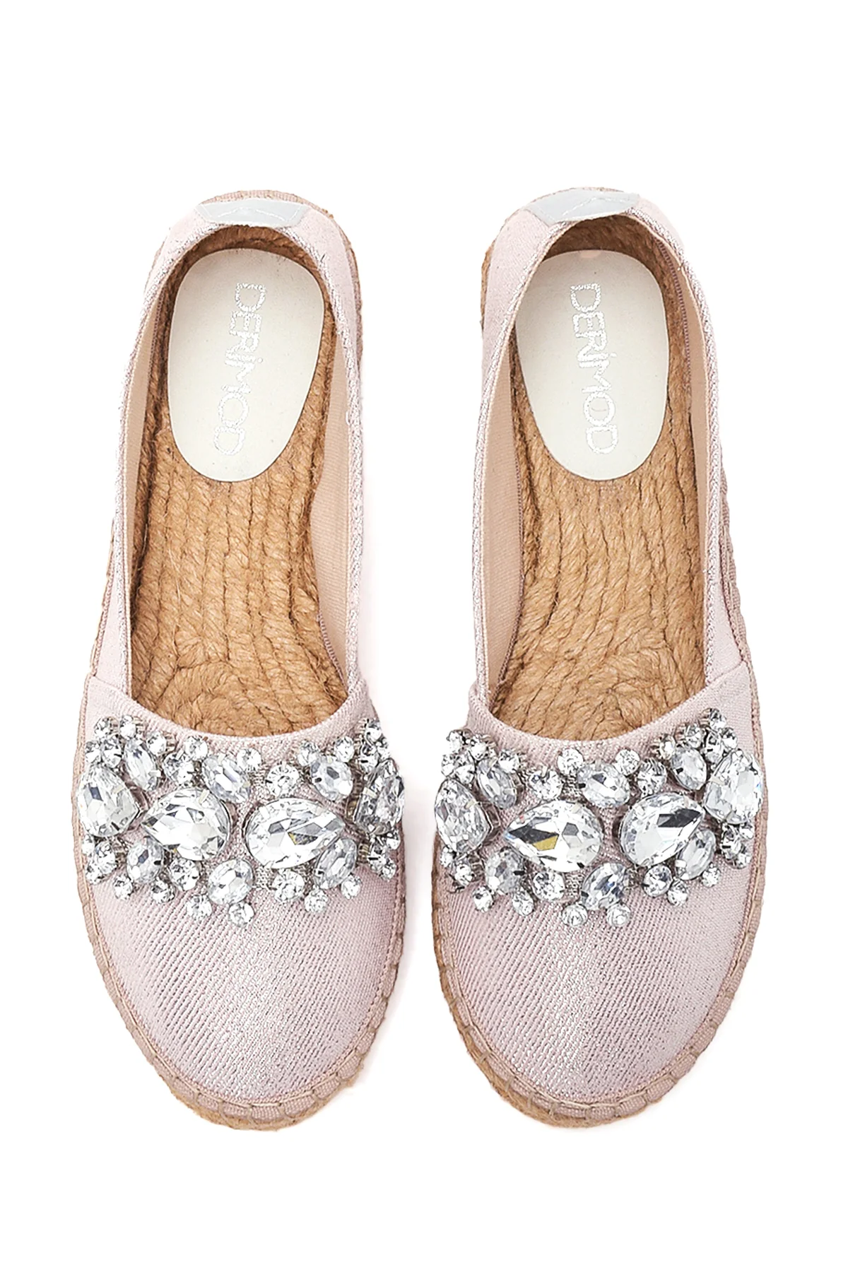 Kadın Bej Taşlı Hasır Taban Espadril - Image 7