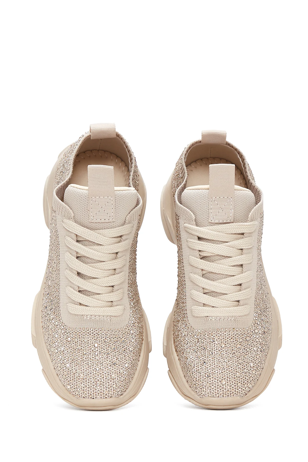 Kadın Bej Taşlı Kalın Tabanlı Sneaker - Image 8