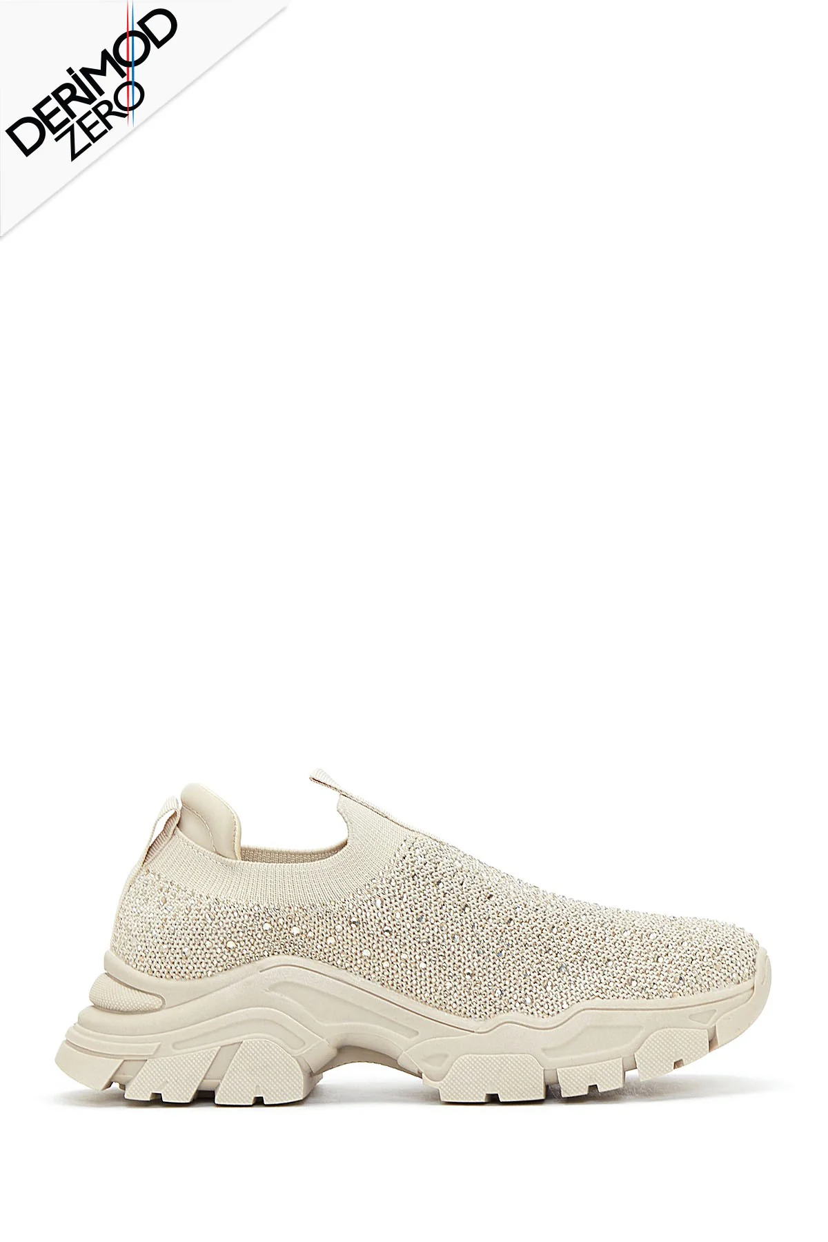Kadın Bej Taşlı Kalın Tabanlı Sneaker - Image 2