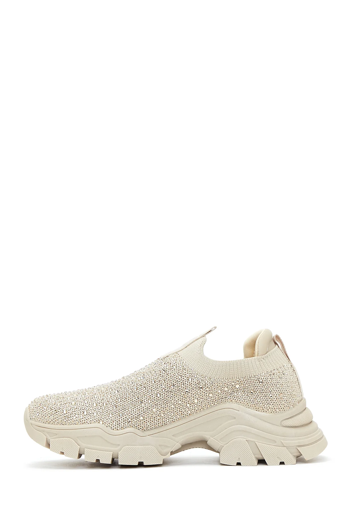 Kadın Bej Taşlı Kalın Tabanlı Sneaker - Image 3