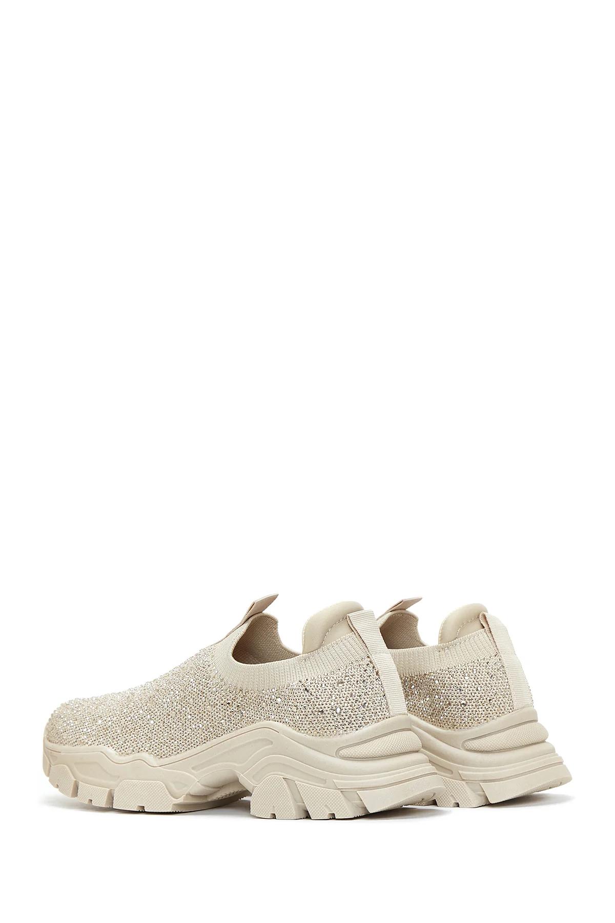 Kadın Bej Taşlı Kalın Tabanlı Sneaker - Image 6