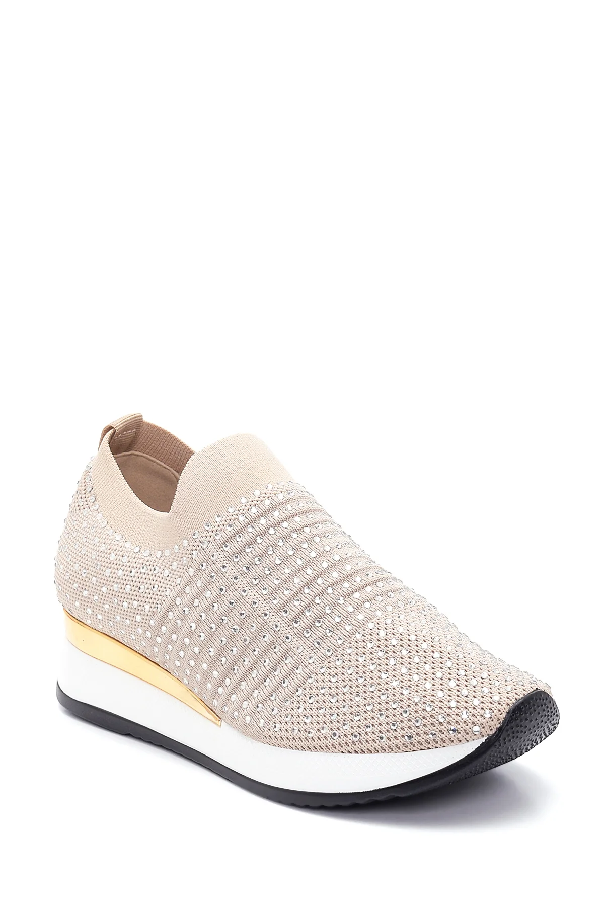 Kadın Bej Taşlı Sneaker - Image 3