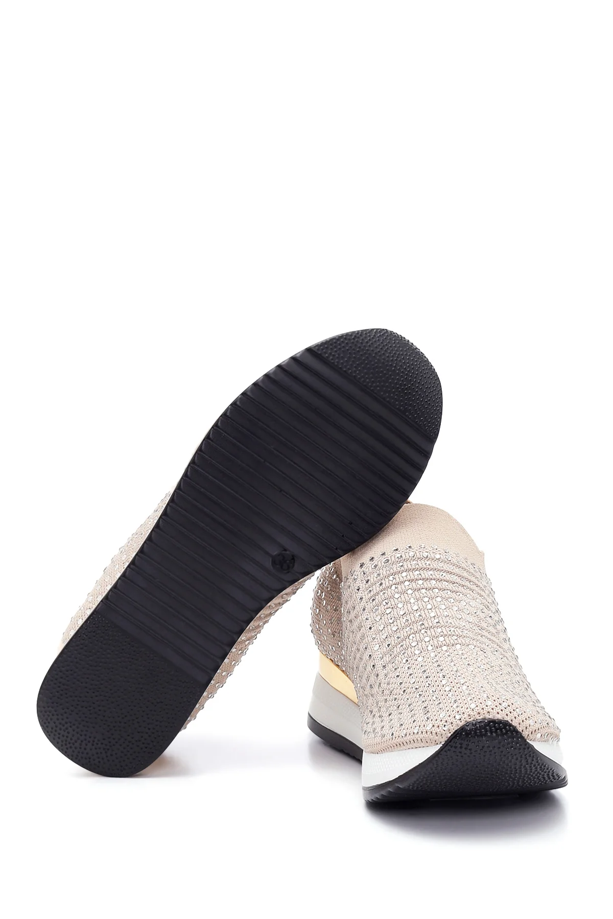 Kadın Bej Taşlı Sneaker - Image 4