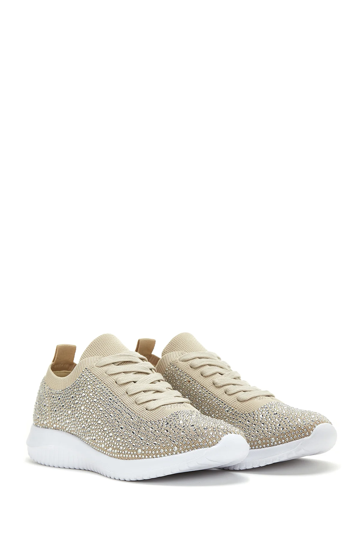 Kadın Bej Taşlı Sneaker - Image 3