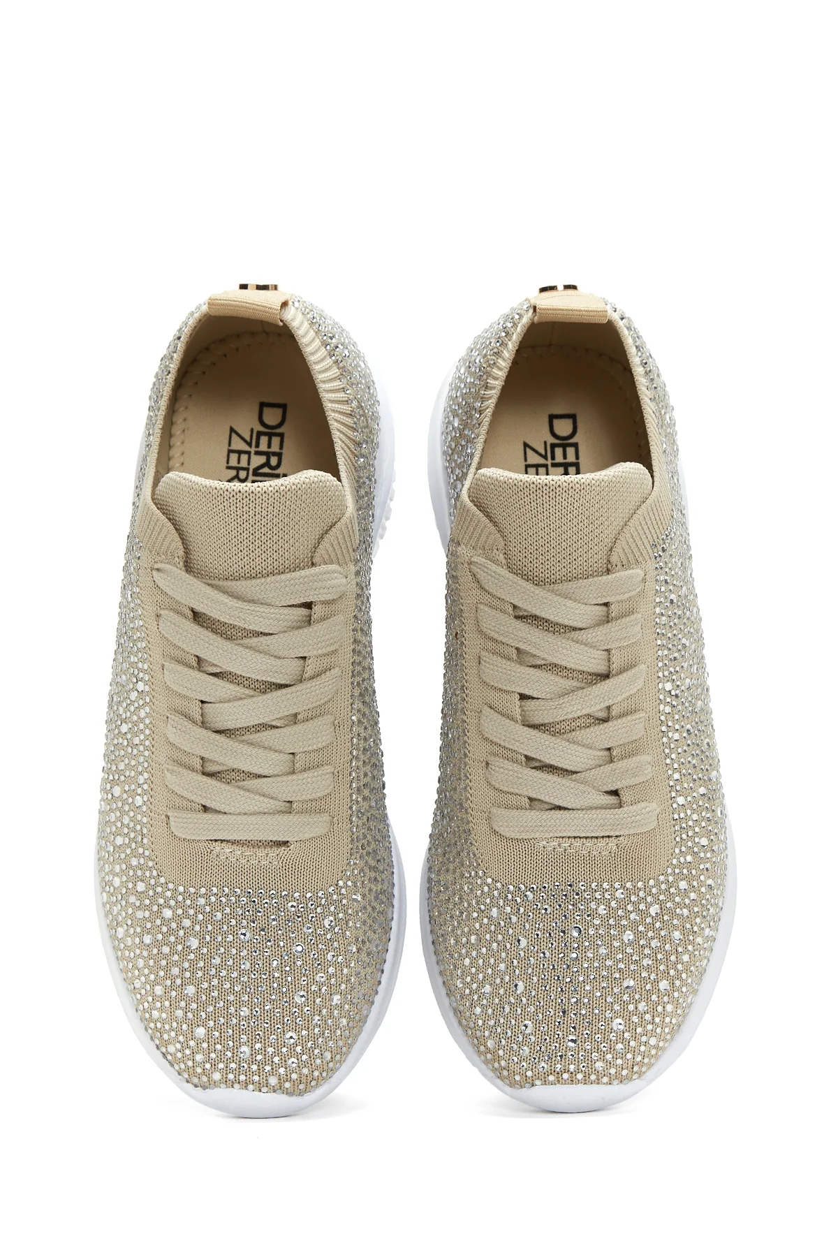 Kadın Bej Taşlı Sneaker - Image 6
