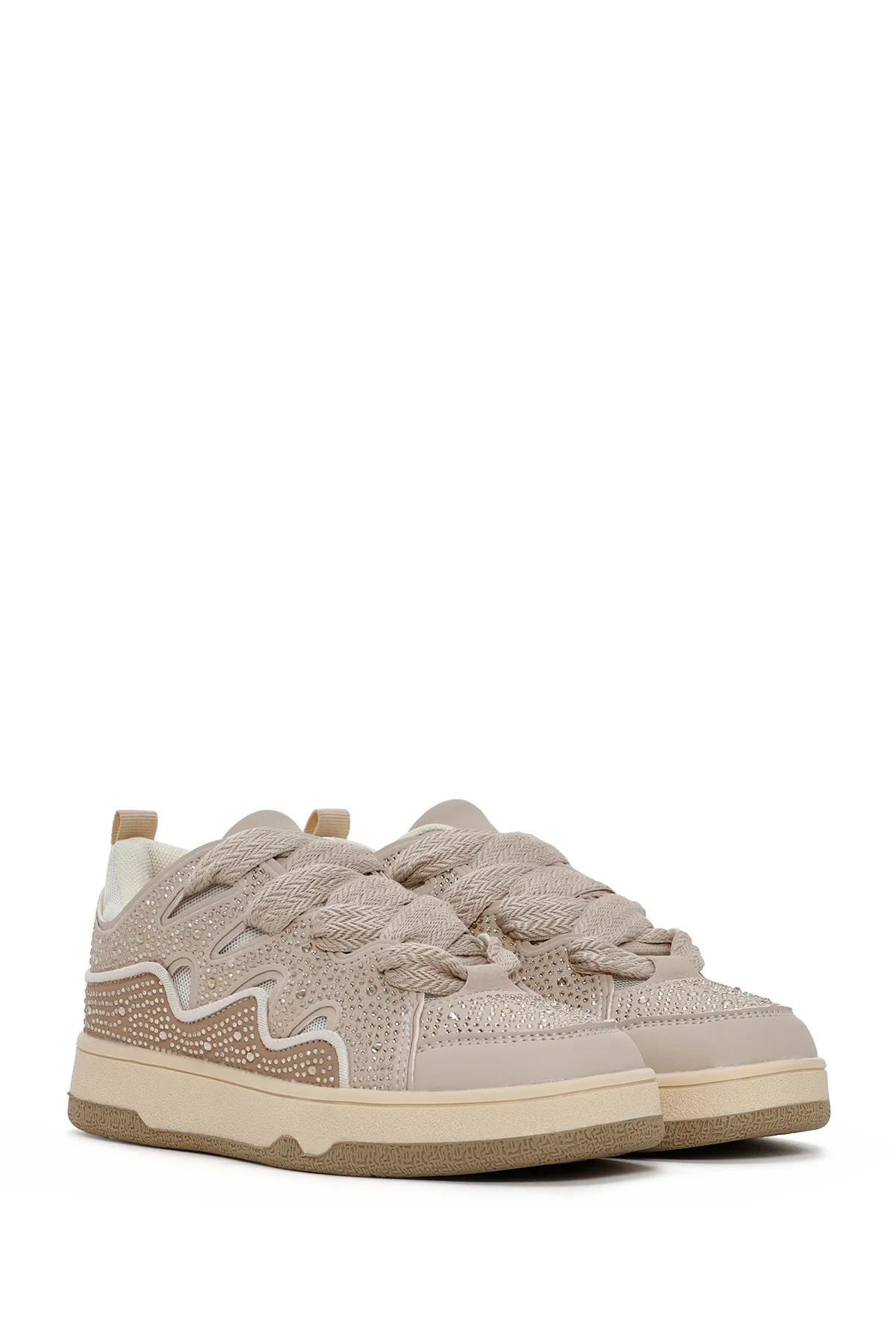 Kadın Bej Taşlı Sneaker - Image 3