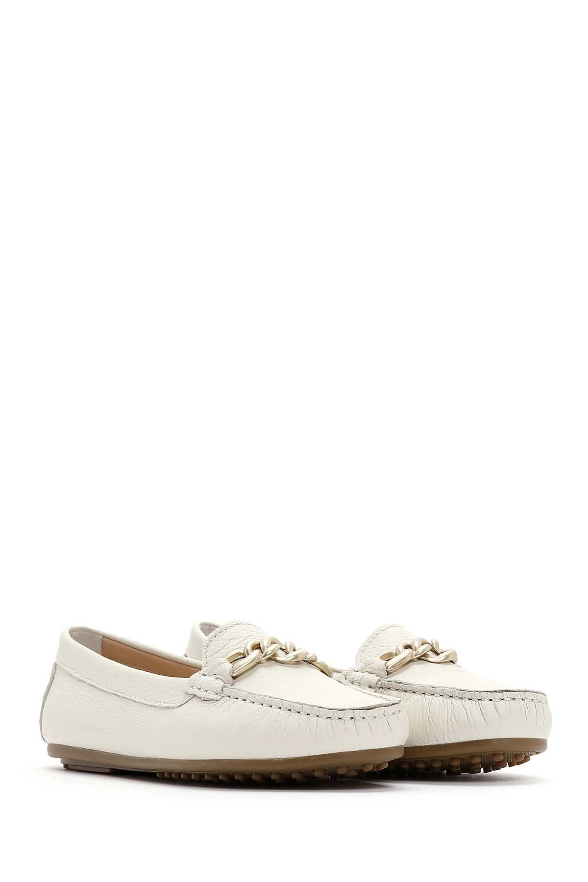 Kadın Bej Toka Detaylı Deri Casual Loafer - Image 3