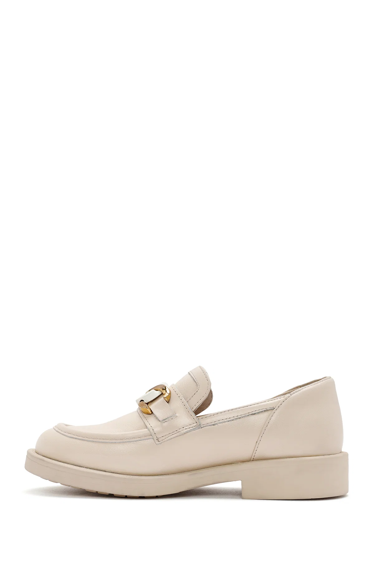 Kadın Bej Toka Detaylı Deri Maskülen Loafer - Image 2