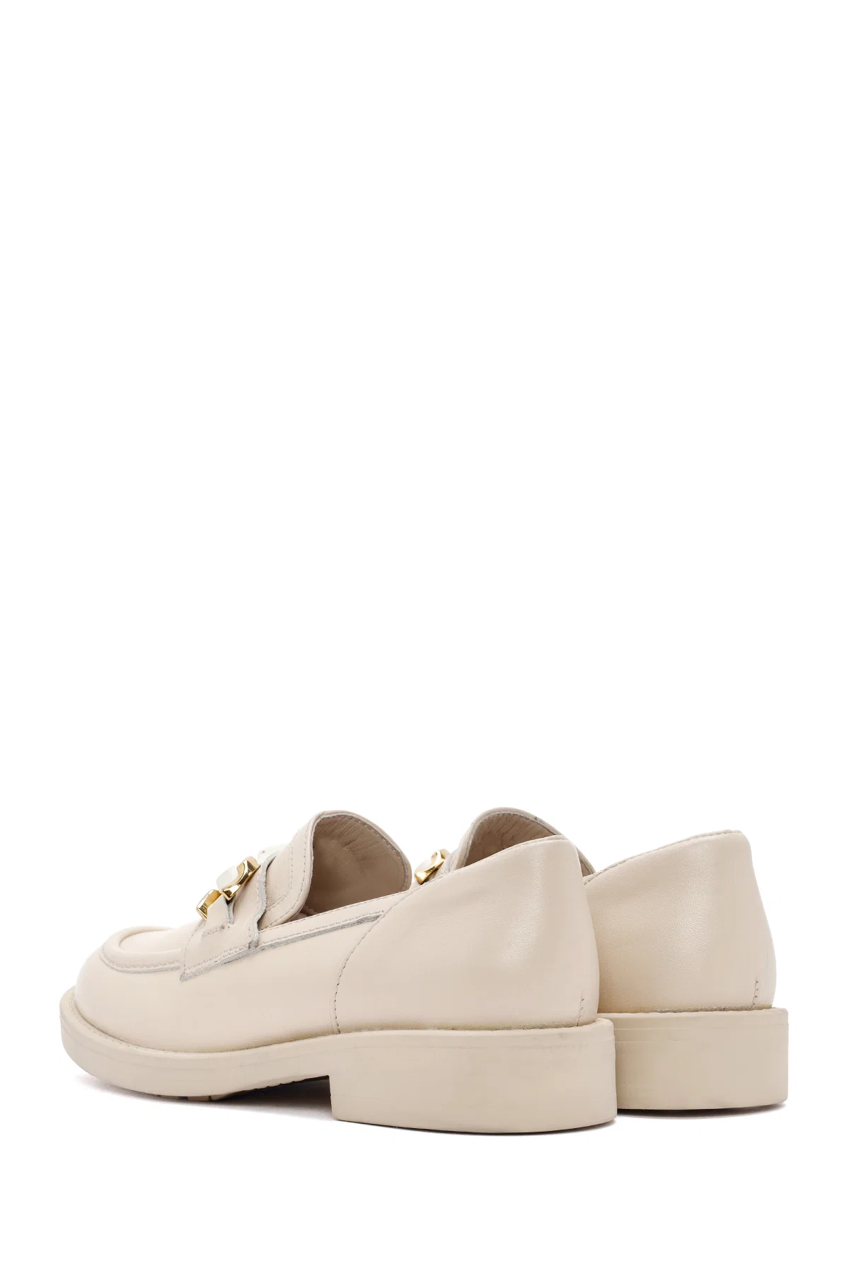 Kadın Bej Toka Detaylı Deri Maskülen Loafer - Image 5