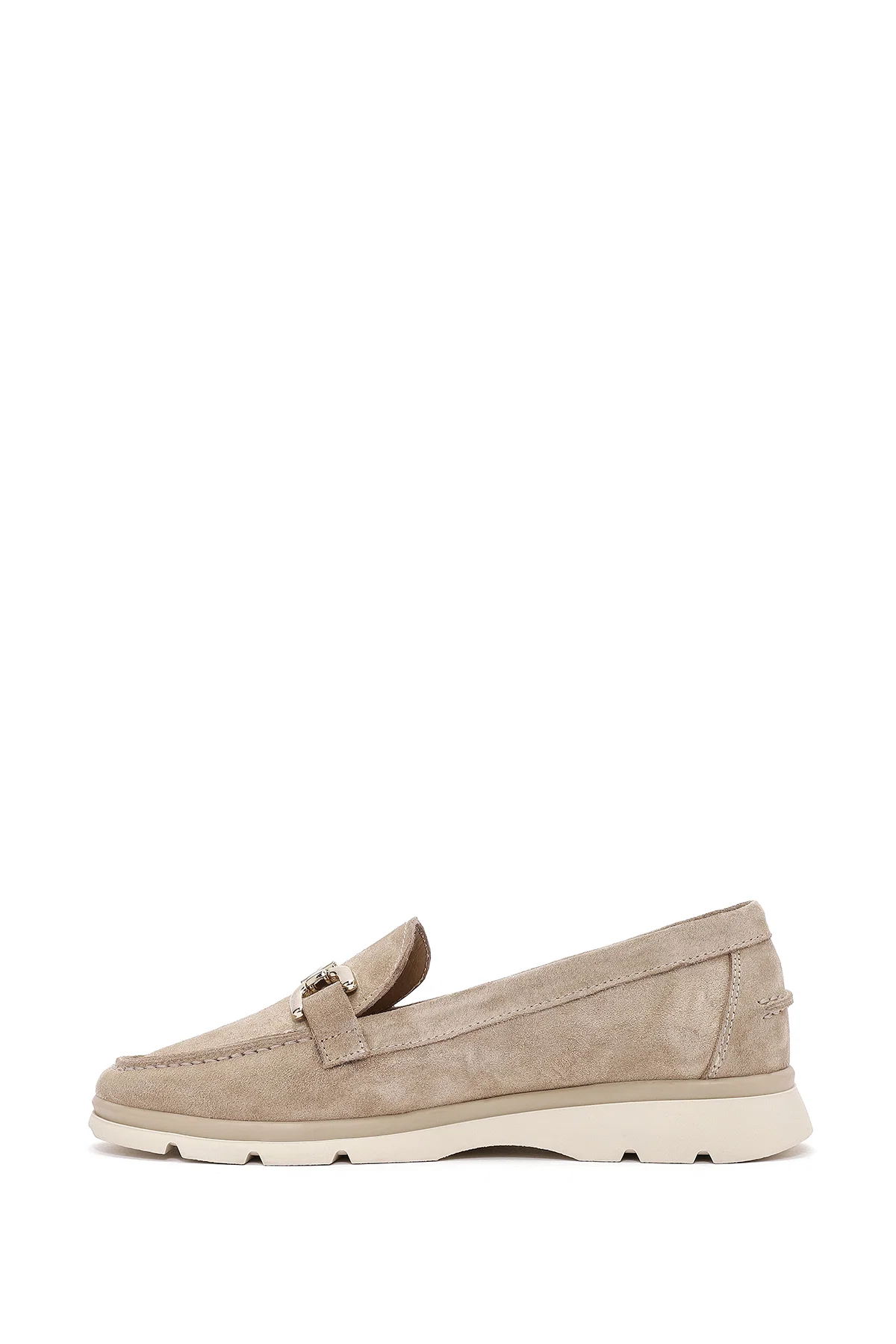 Kadın Bej Toka Detaylı Süet Deri Comfort Loafer - Image 2
