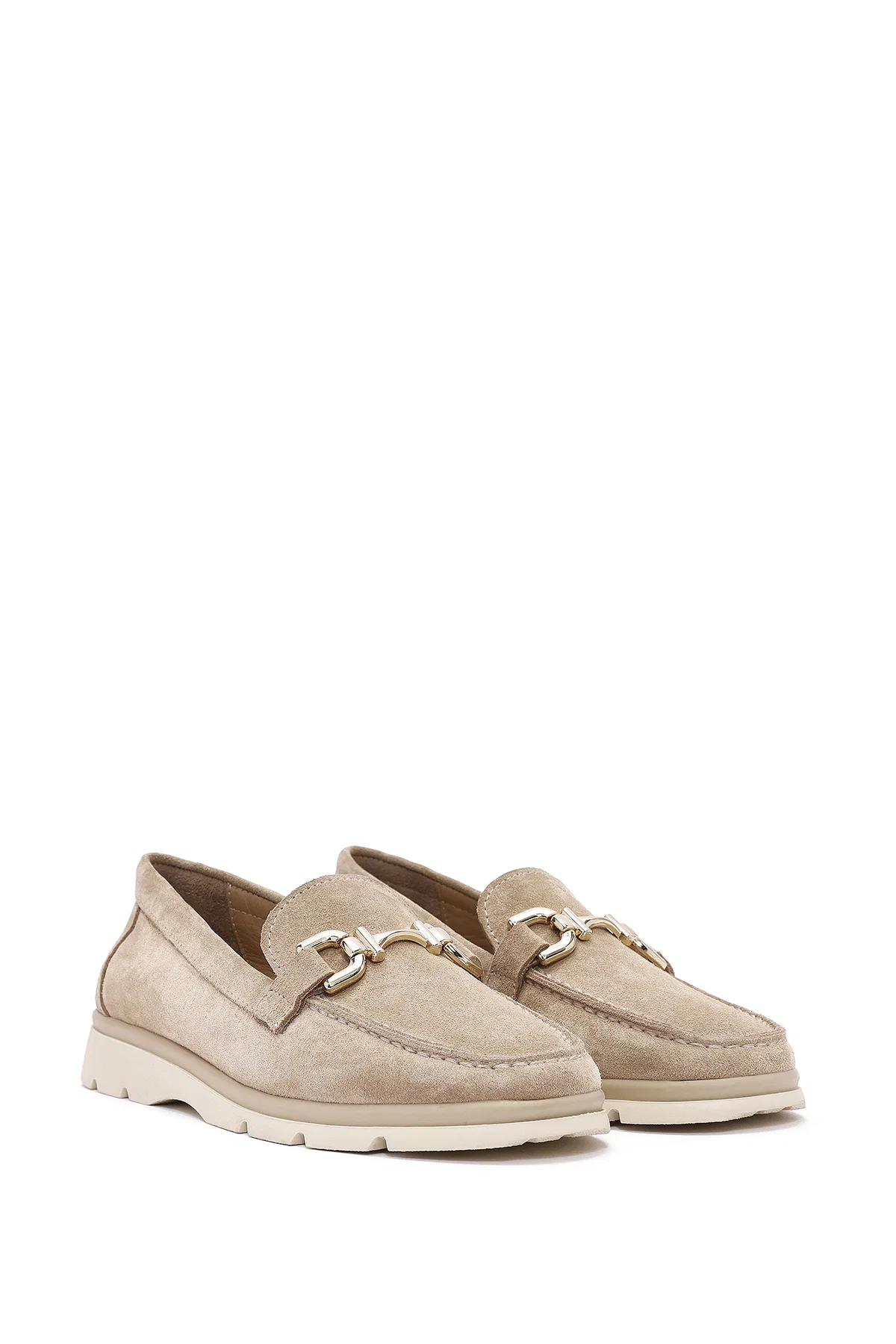 Kadın Bej Toka Detaylı Süet Deri Comfort Loafer - Image 3