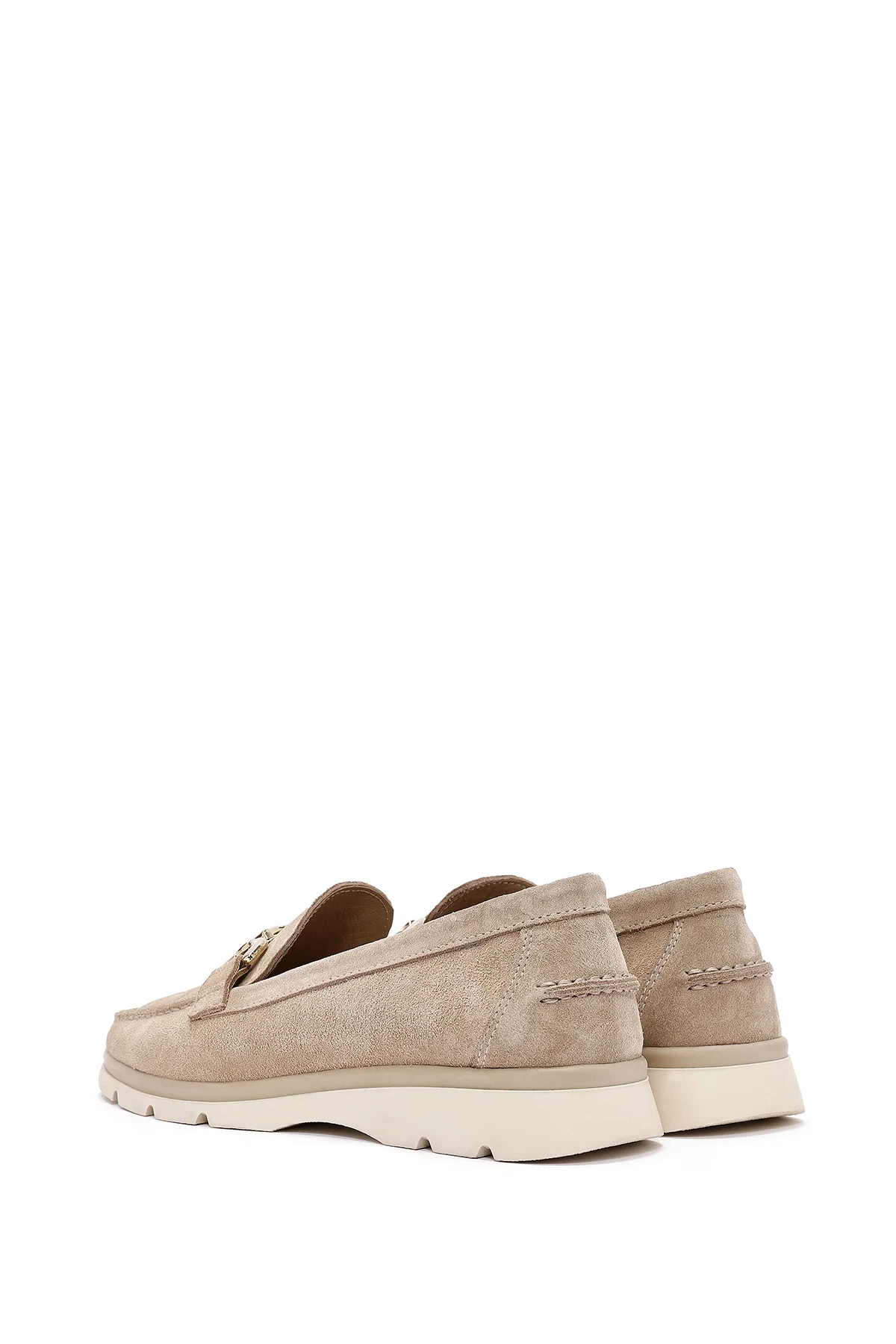Kadın Bej Toka Detaylı Süet Deri Comfort Loafer - Image 5