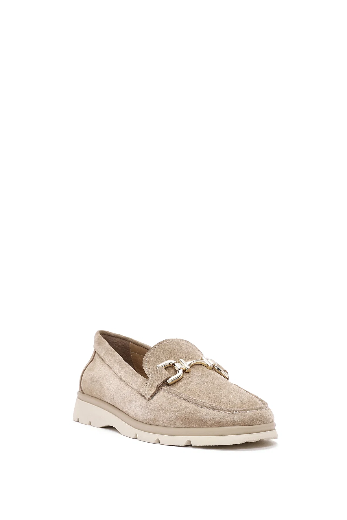 Kadın Bej Toka Detaylı Süet Deri Comfort Loafer - Image 6