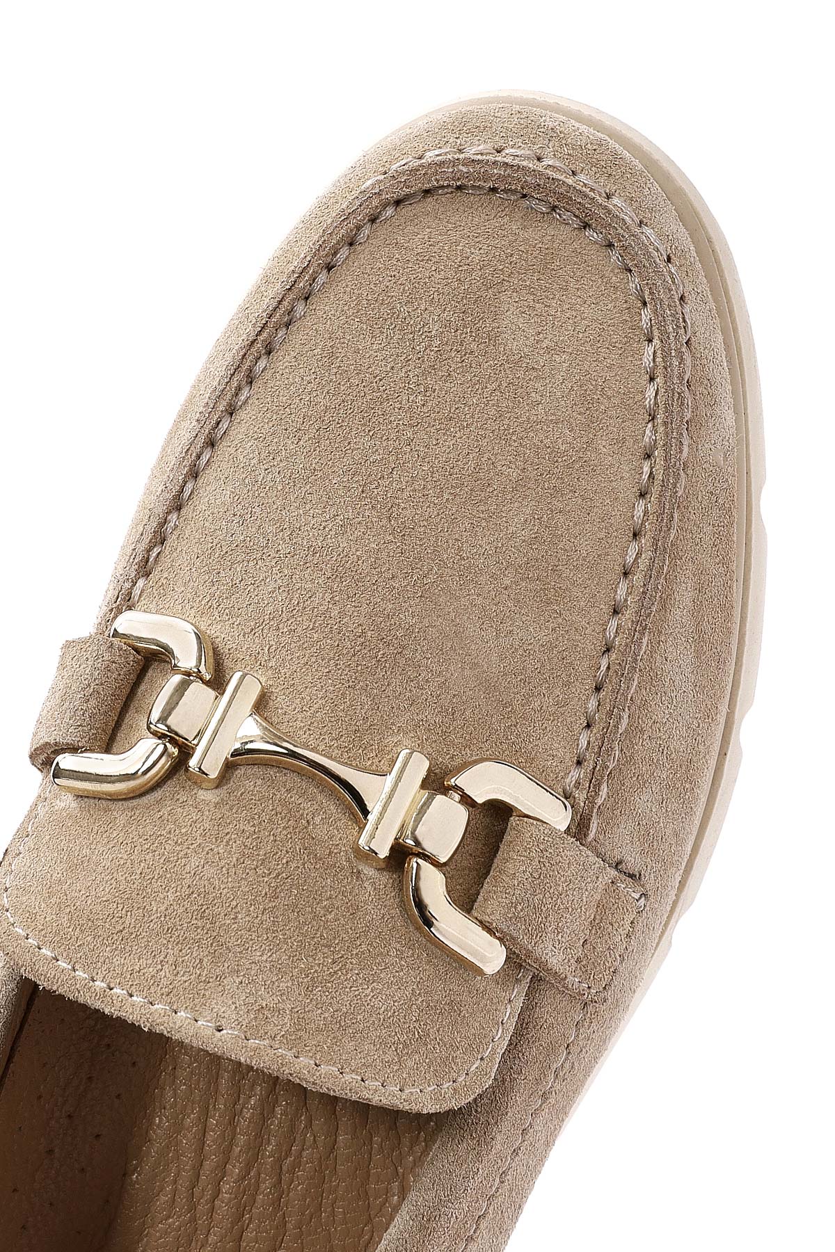 Kadın Bej Toka Detaylı Süet Deri Comfort Loafer - Image 8