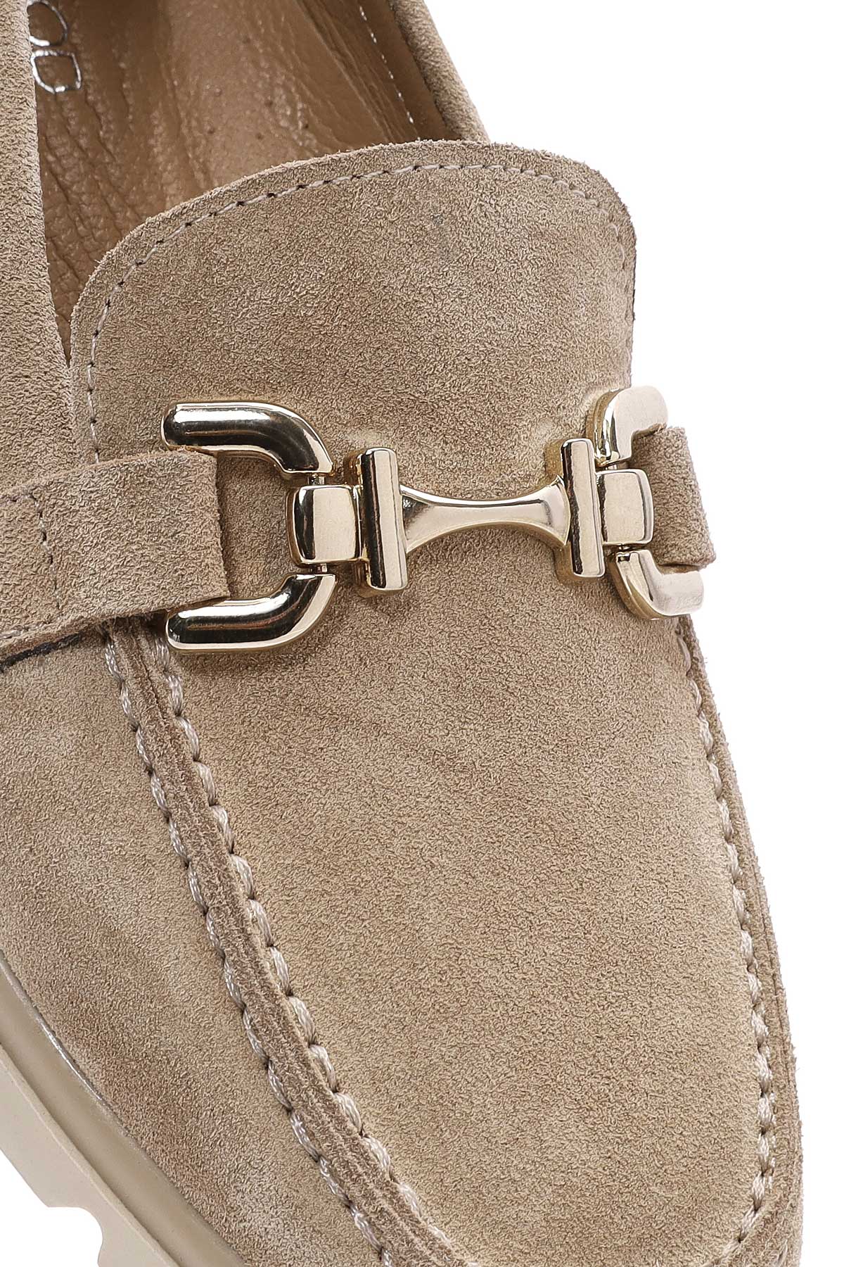 Kadın Bej Toka Detaylı Süet Deri Comfort Loafer - Image 9
