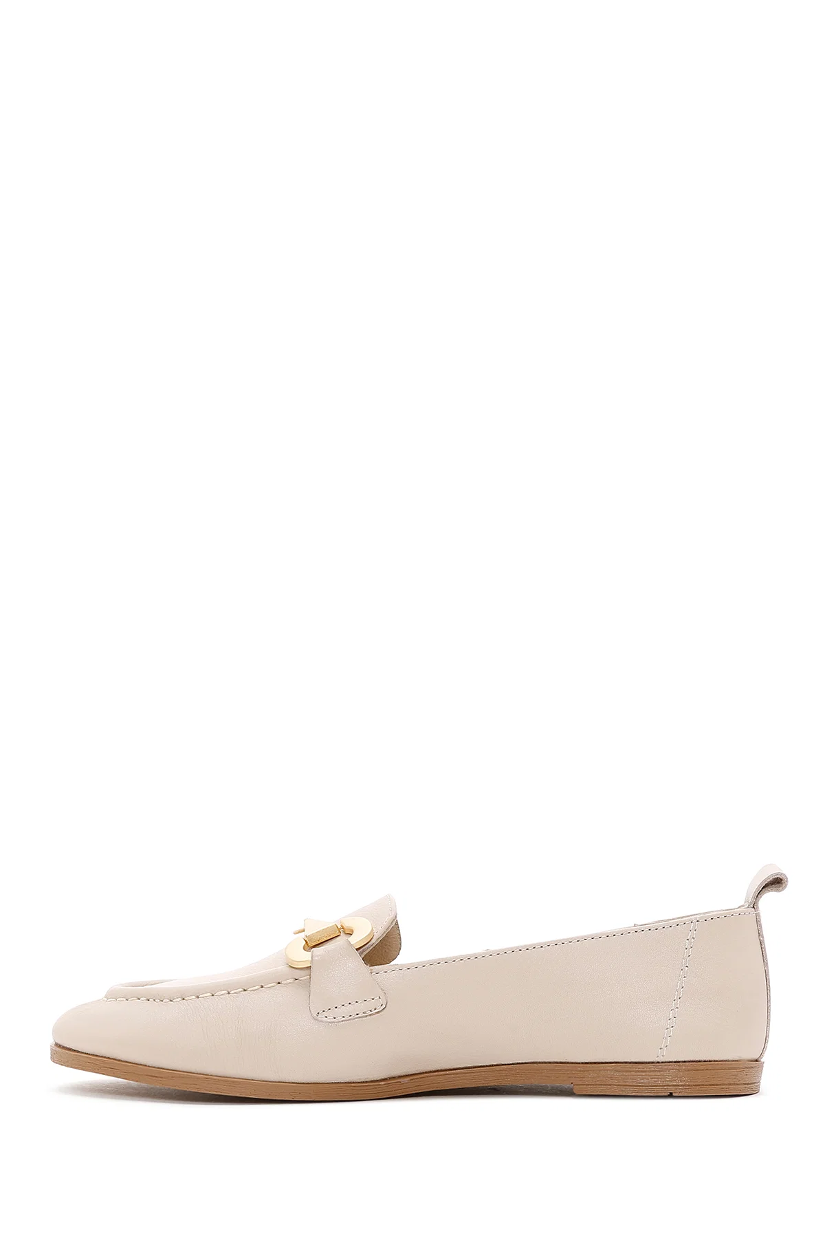 Kadın Bej Tokalı Deri Maskülen Loafer - Image 2