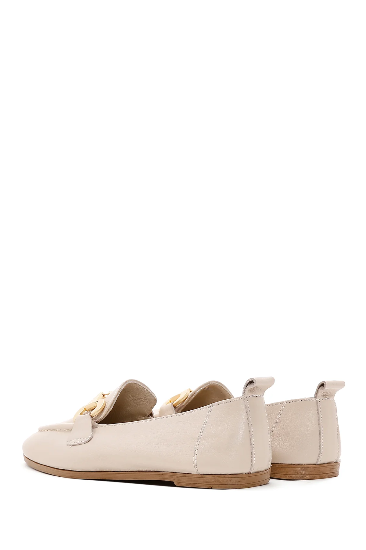 Kadın Bej Tokalı Deri Maskülen Loafer - Image 6