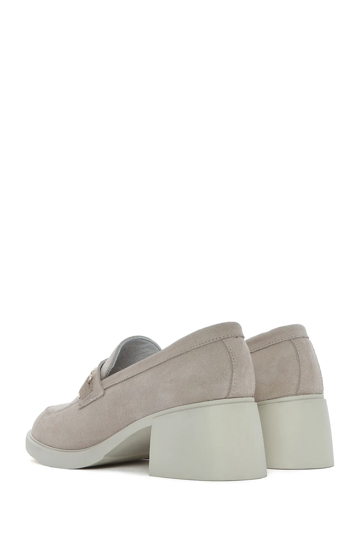 Kadın Bej Tokalı Kalın Topuklu Süet Deri Maskülen Loafer - Image 7
