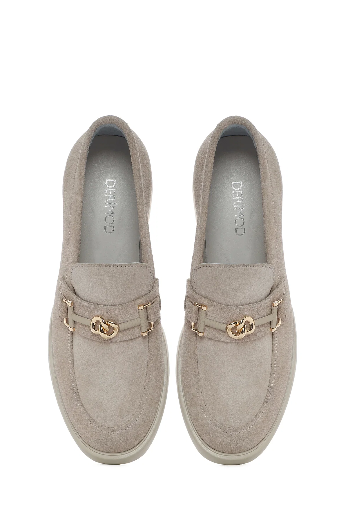Kadın Bej Tokalı Kalın Topuklu Süet Deri Maskülen Loafer - Image 9