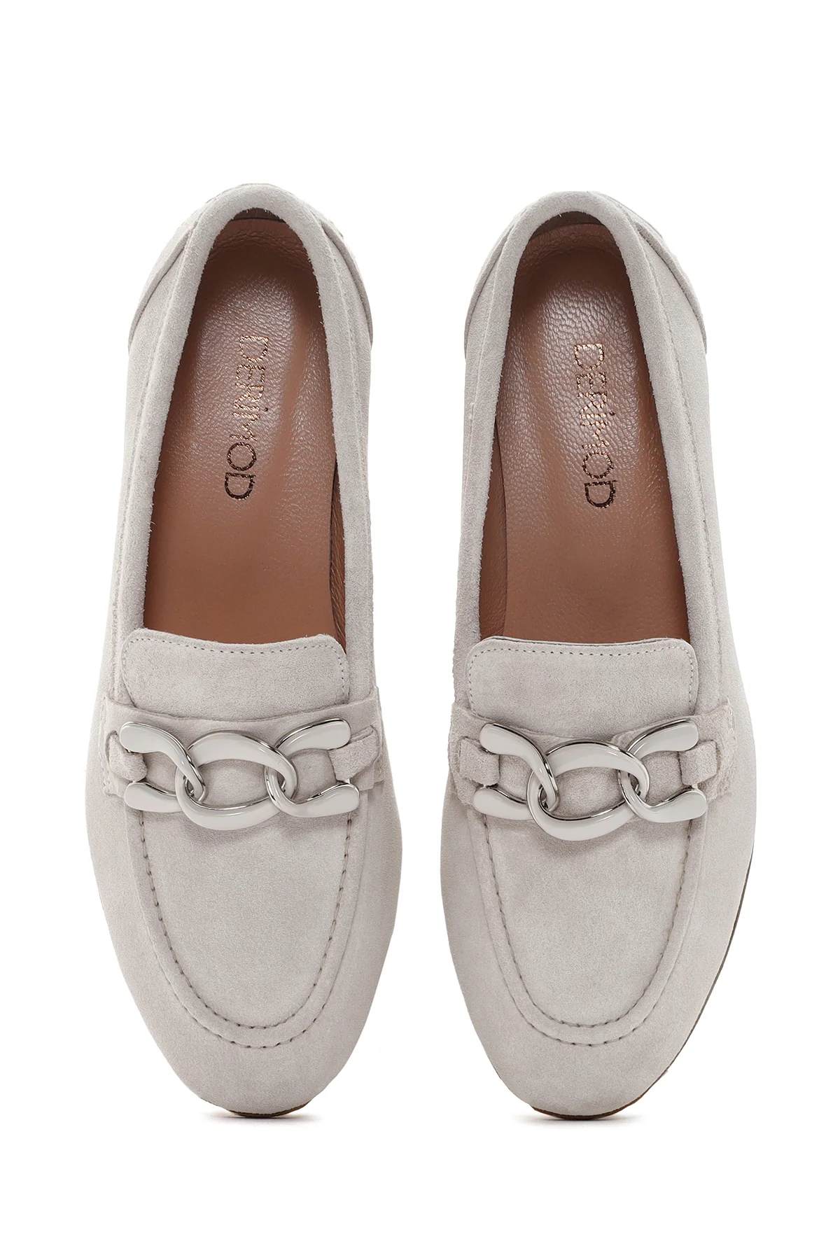 Kadın Bej Tokalı Süet Deri Casual Loafer - Image 6