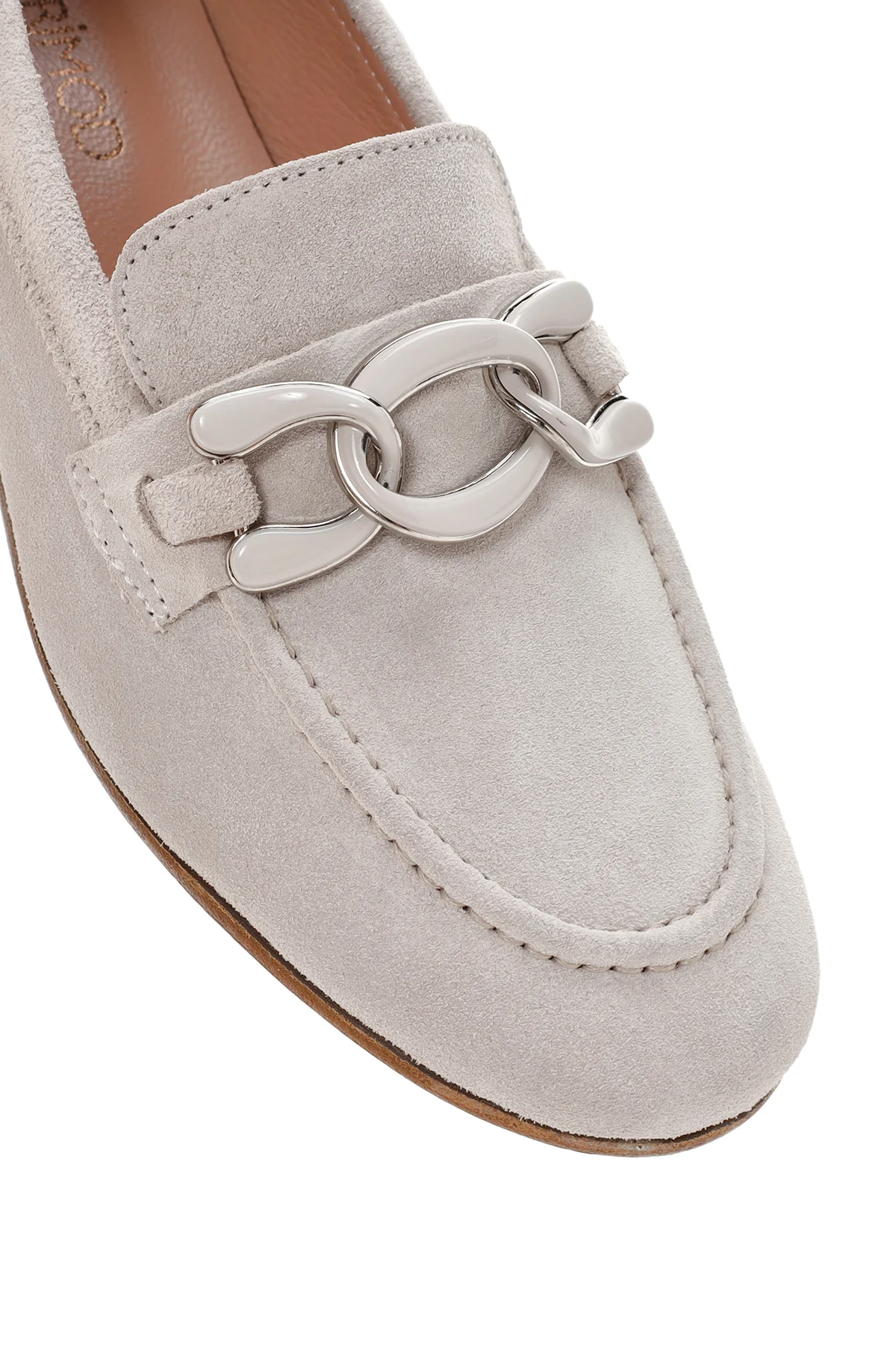 Kadın Bej Tokalı Süet Deri Casual Loafer - Image 9