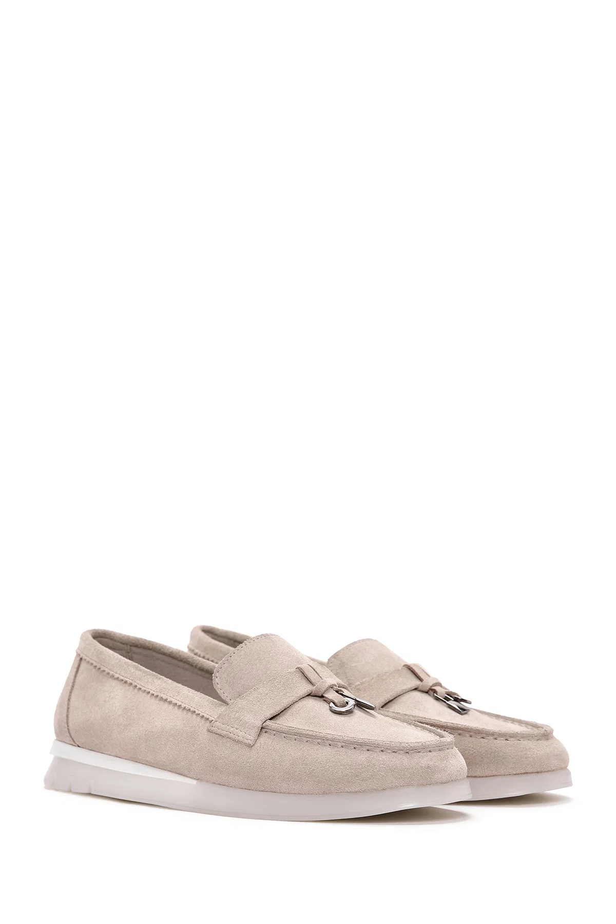 Kadın Bej Tokalı Süet Deri Comfort Loafer - Image 3