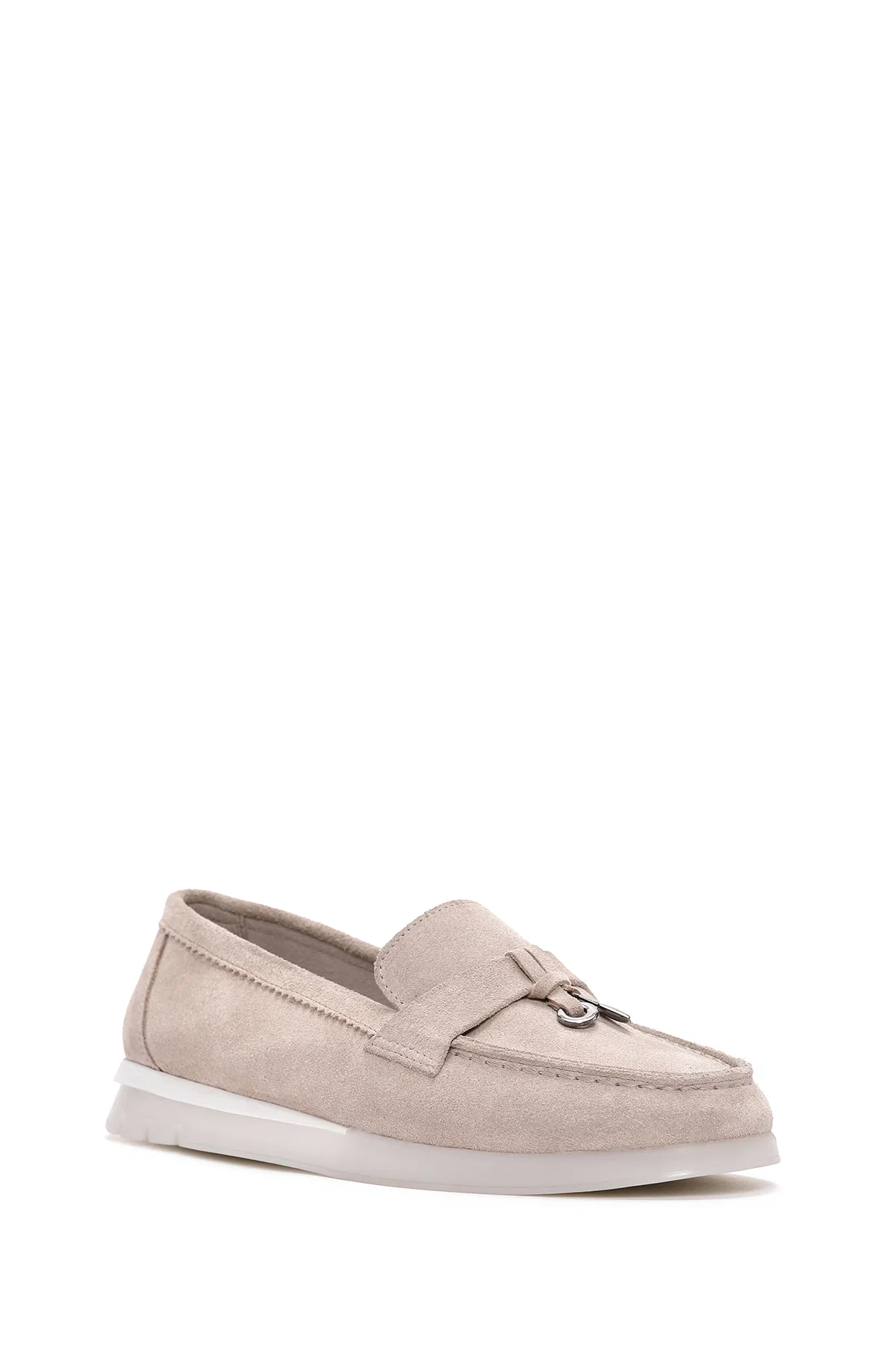 Kadın Bej Tokalı Süet Deri Comfort Loafer - Image 5