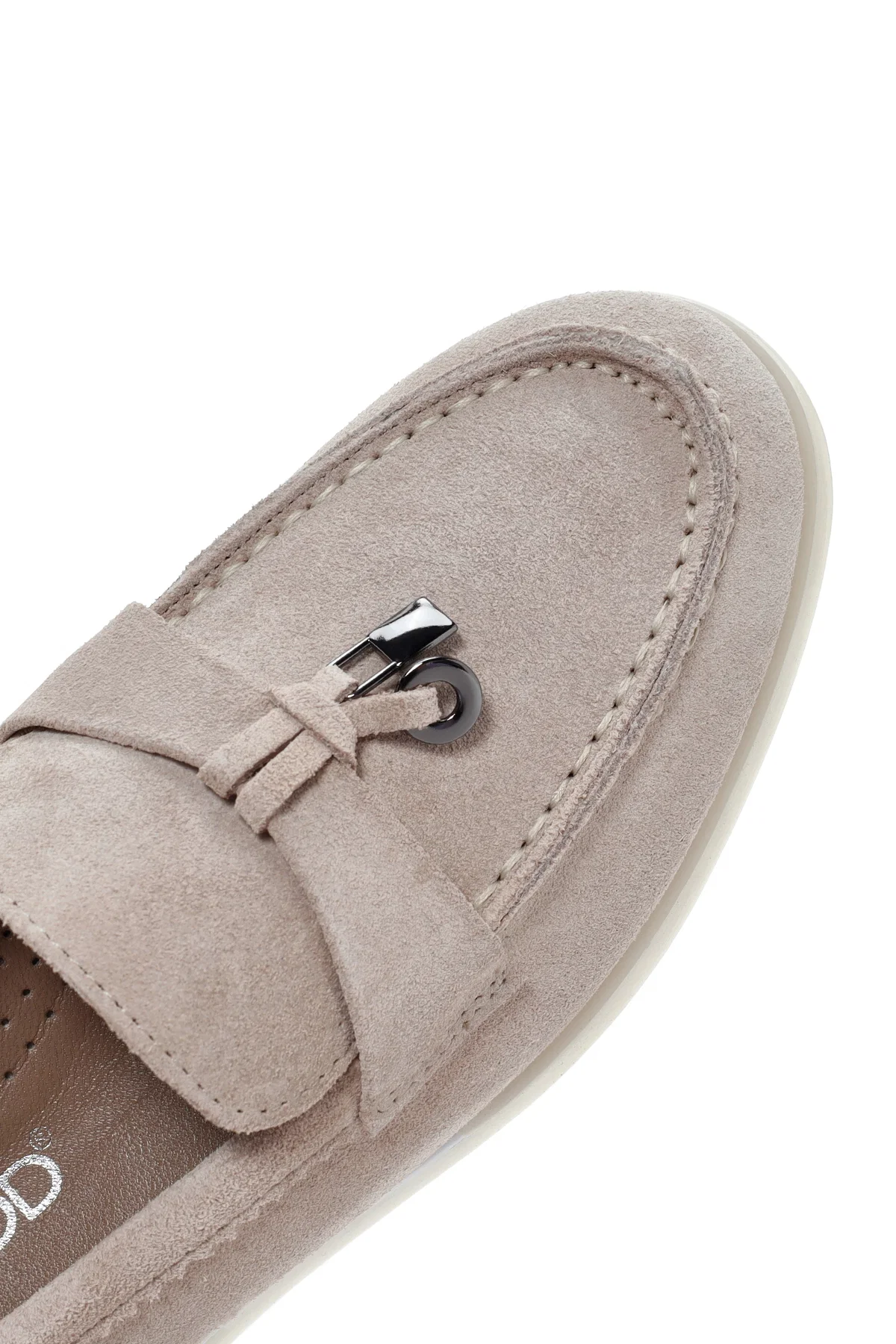 Kadın Bej Tokalı Süet Deri Comfort Loafer - Image 9