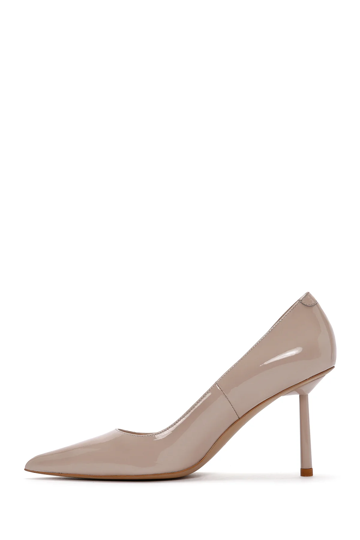 Kadın Bej Topuklu Deri Stiletto - Image 4