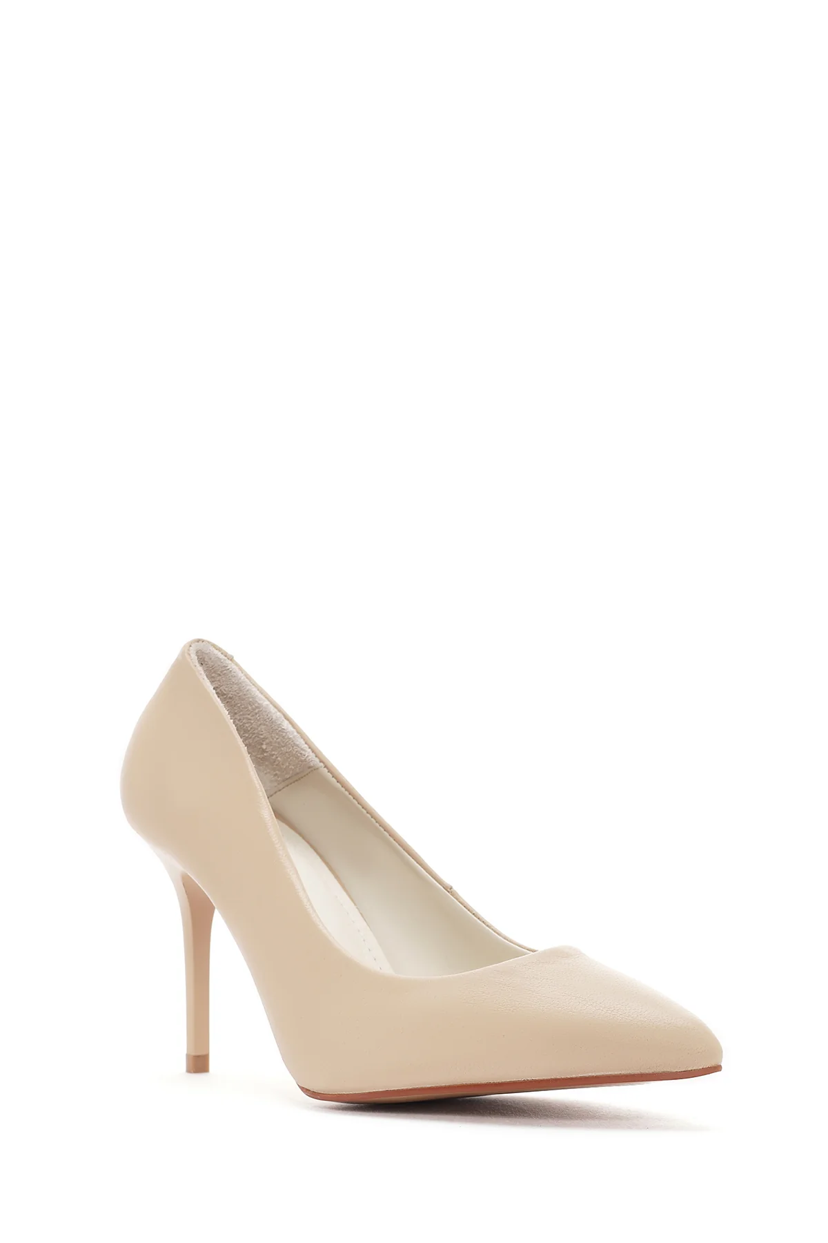 Kadın Bej Topuklu Deri Stiletto - Image 7